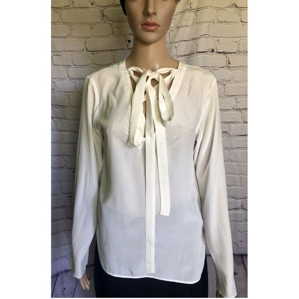 Sandro NWT $325 Sandro Cleo Silk Blouse Lace-up Ecru Size 2 US M Size M / US 6-8 / IT 42-44 - 4 Thumbnail