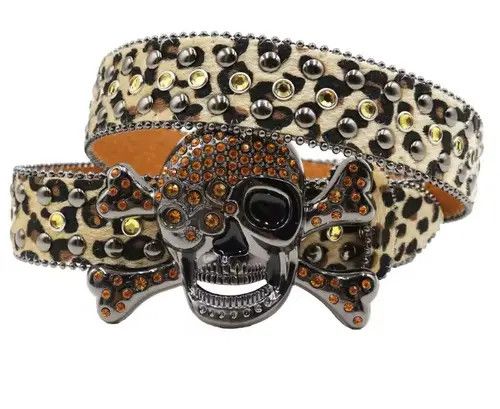 Cowboy Equipment Fujisaki x Emi Leopard skull Hot Rhinestone PU Leather Belt Size ONE SIZE - 1 Thumbnail