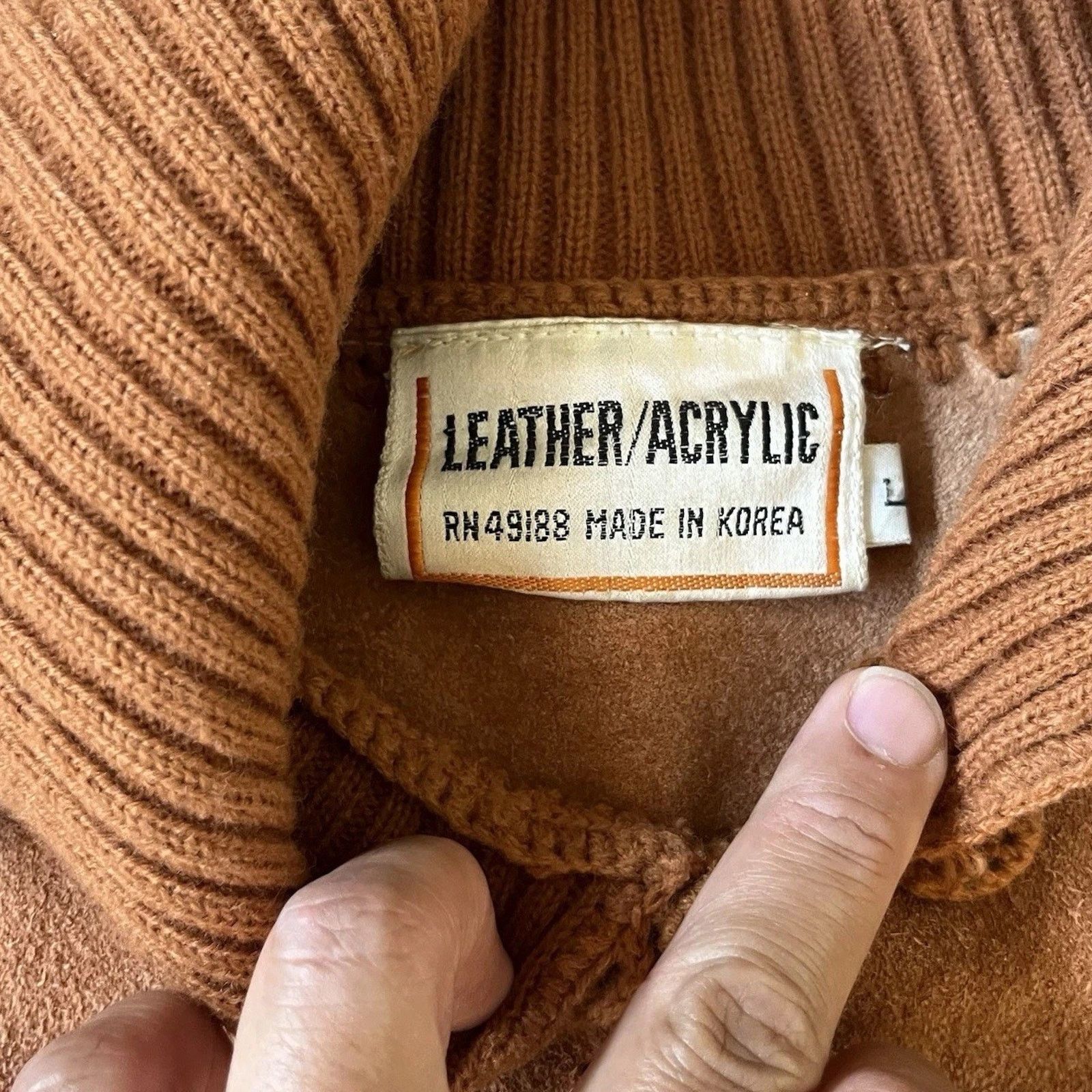 Other VINTAGE Large Cow Hide Leather Button Sweater Hippie Western Size L / US 10 / IT 46 - 5 Thumbnail