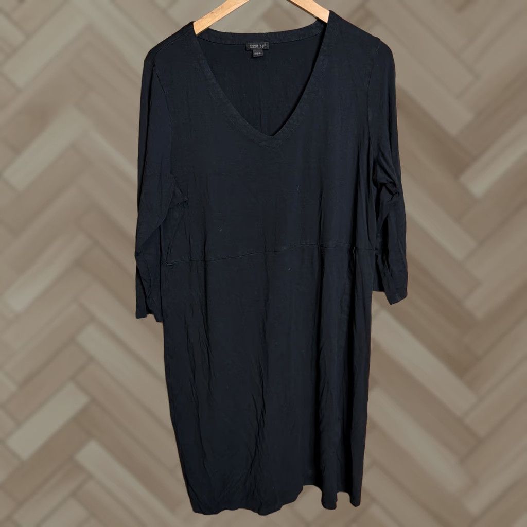 J. Jill J. Jill Wearever Collection Women's L Black Jersey Shift Tunic Dress V-Neck Midi Casual Travel Size L / US 10 / IT 46 - 1 Thumbnail
