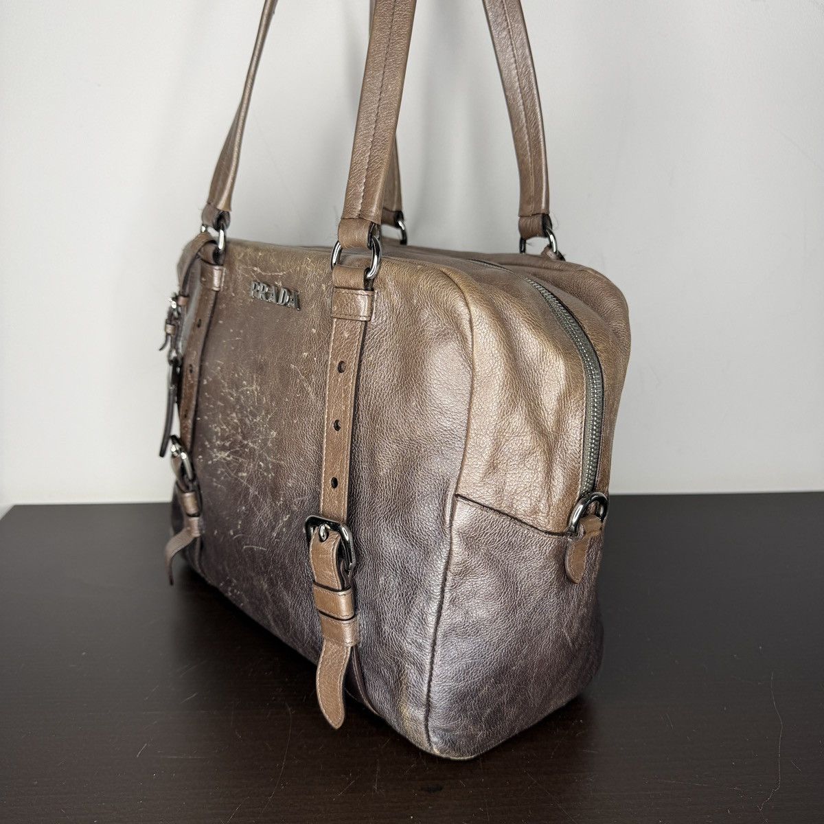 Prada Prada Milano Shoulder Handle Bag Brown Leather with Padlock Size ONE SIZE - 3 Thumbnail