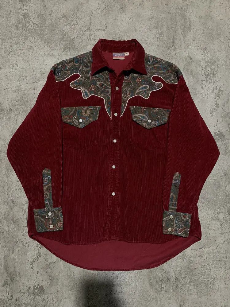 Vintage LAFF USA western paisley corduroy shirt marroon Size US M / EU 48-50 / 2 - 1 Thumbnail