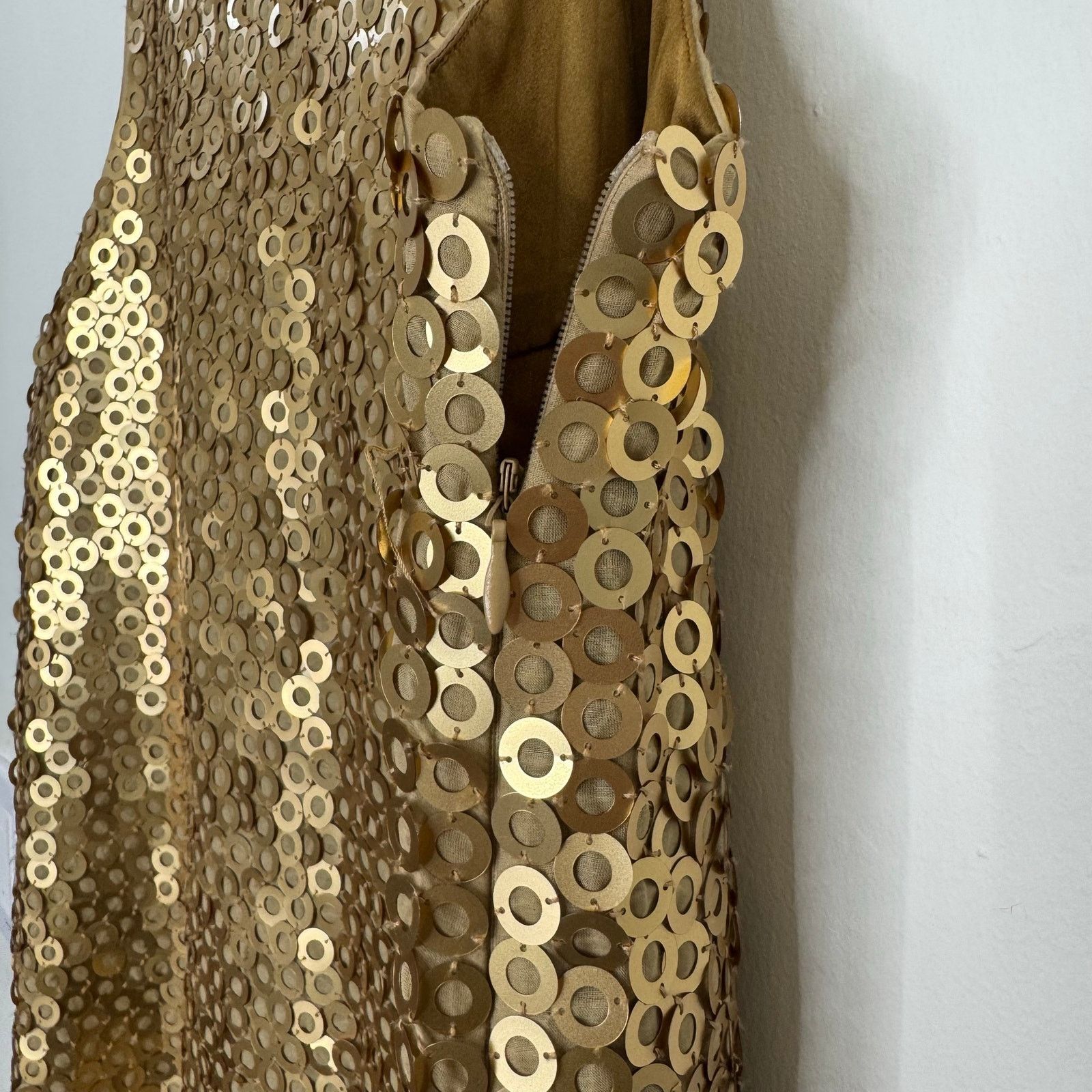 Alice + Olivia Alice + Olivia Gold Sequin Mini Shift Dress 100% Silk Lined Size S / US 4 / IT 40 - 5 Thumbnail