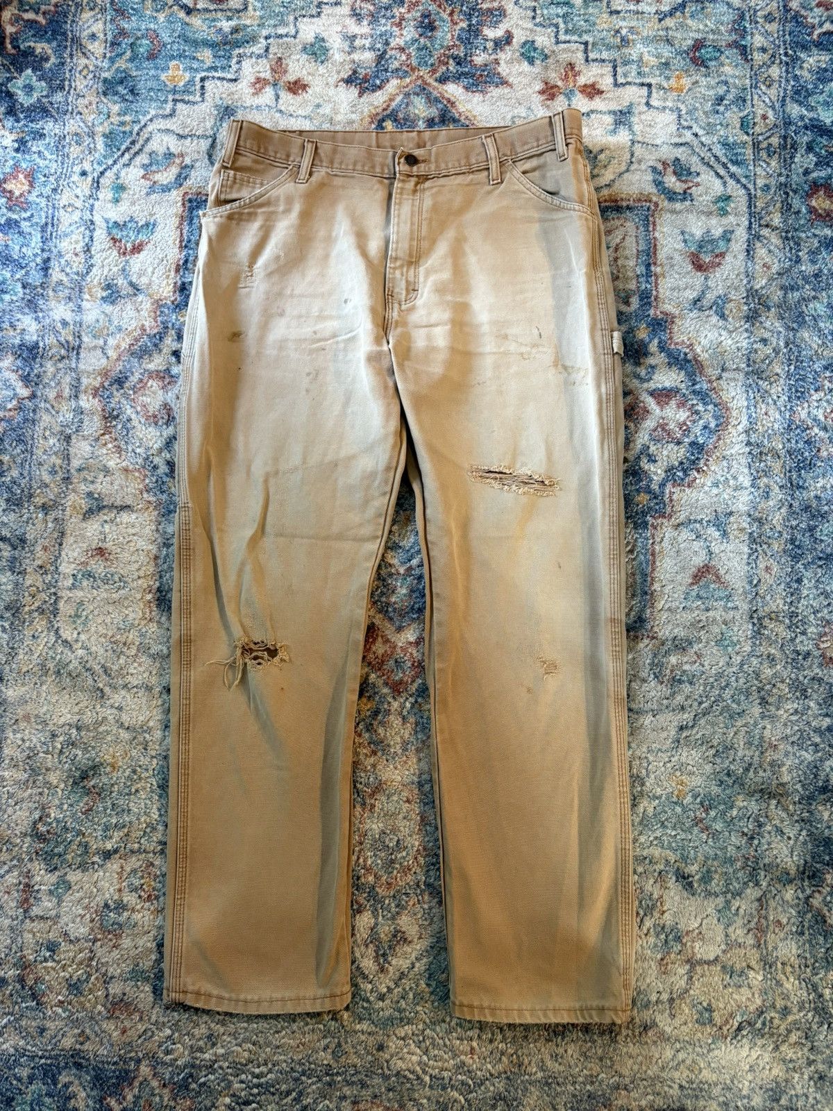 Dickies Dickies Beige DISTRESSED Workwear Pants Size 37 Size US 37 - 2 Thumbnail