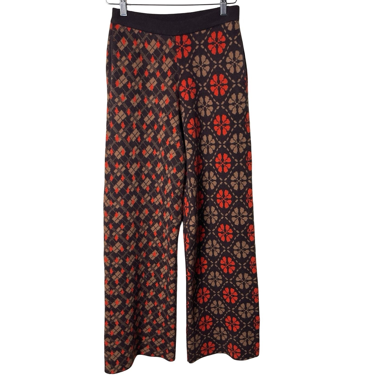 Other Lingua Franca Brown Wool Cashmere Knit Jacquard Pants XS Size 24" / US 00 / IT 34 - 2 Thumbnail