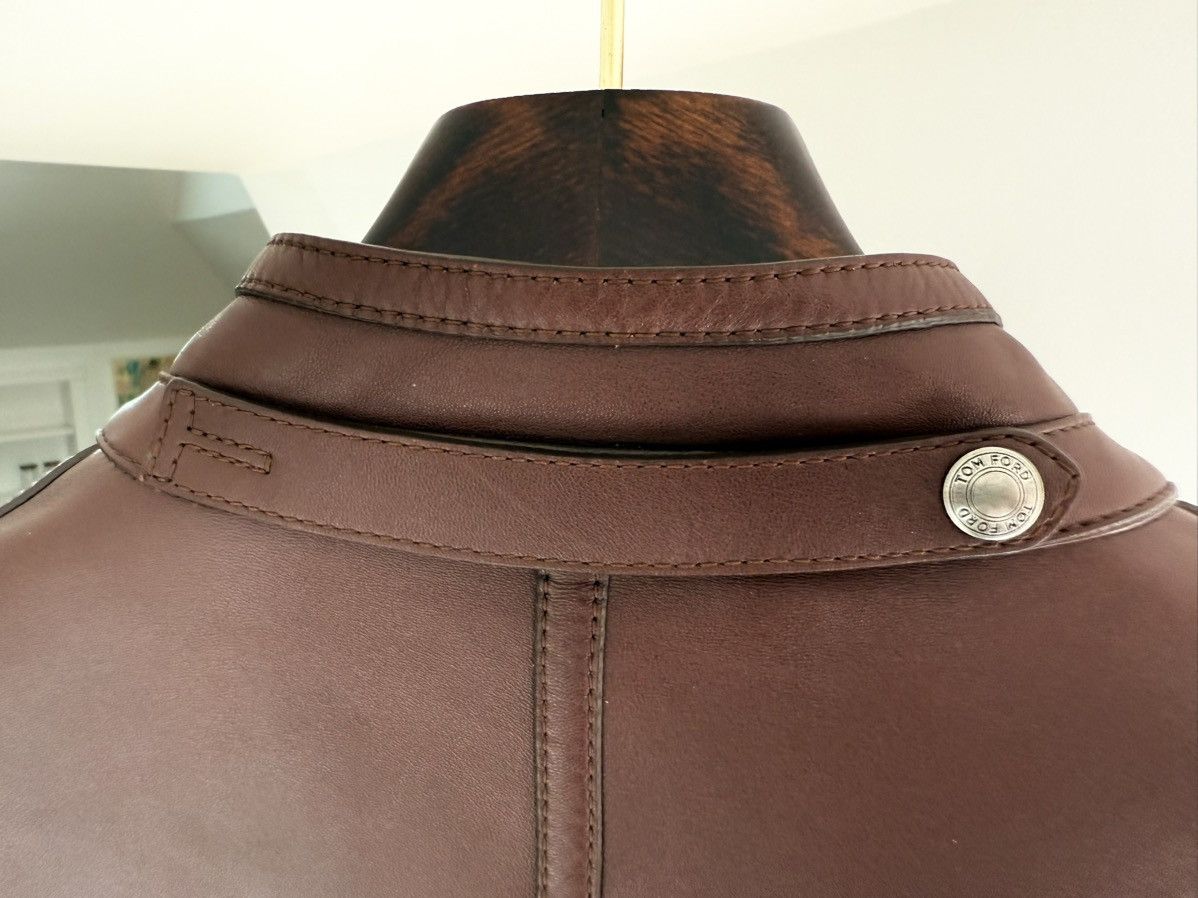 Tom Ford Tom Ford Plongé Leather Racer Jacket TFL717-BU401 Brown Size US XXL / EU 58 / 5 - 12 Thumbnail