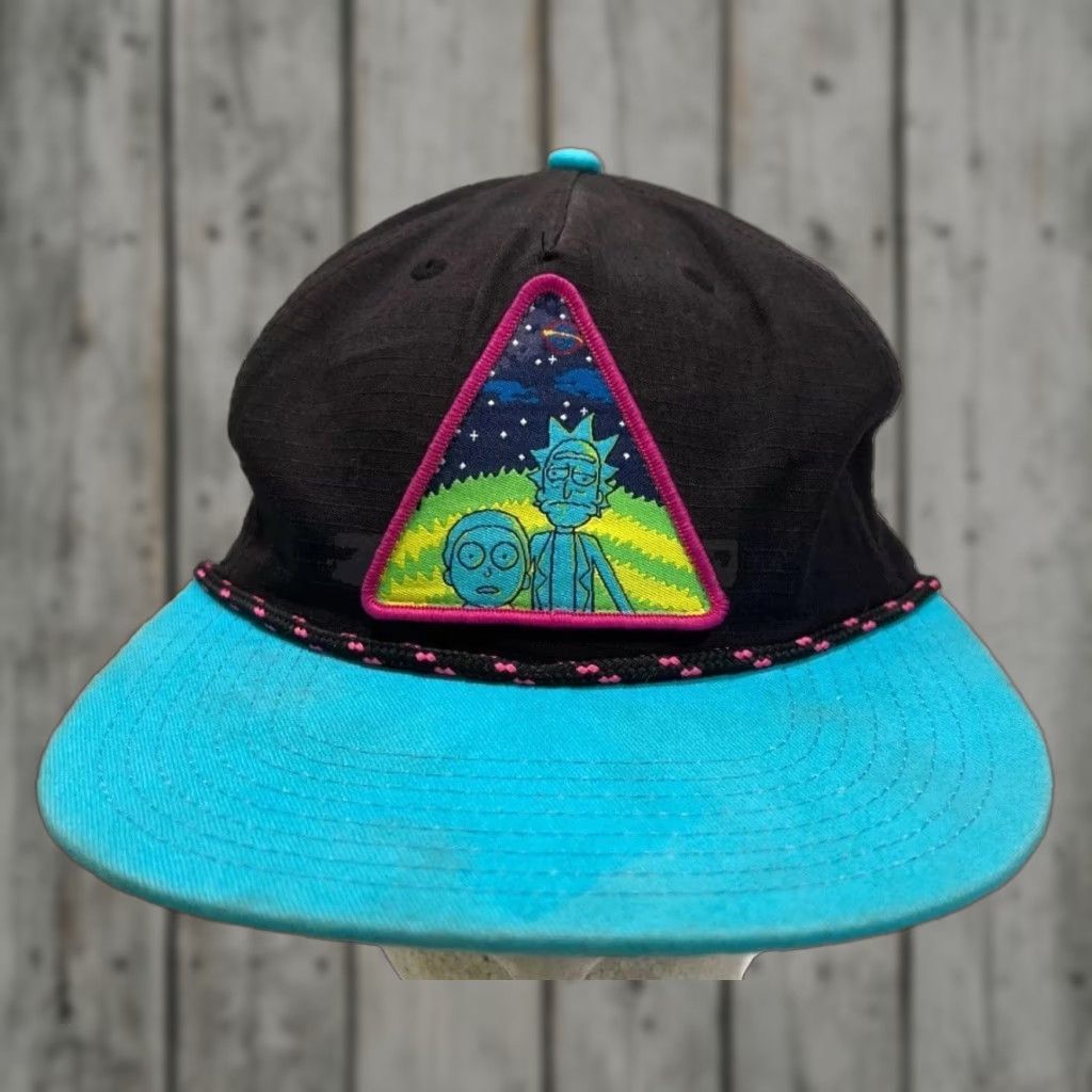 Vintage VINTAGE Rick & Morty Snapback Baseball Hat Unisex Adults One Size Black Aqua Character Patch Size ONE SIZE - 1 Thumbnail