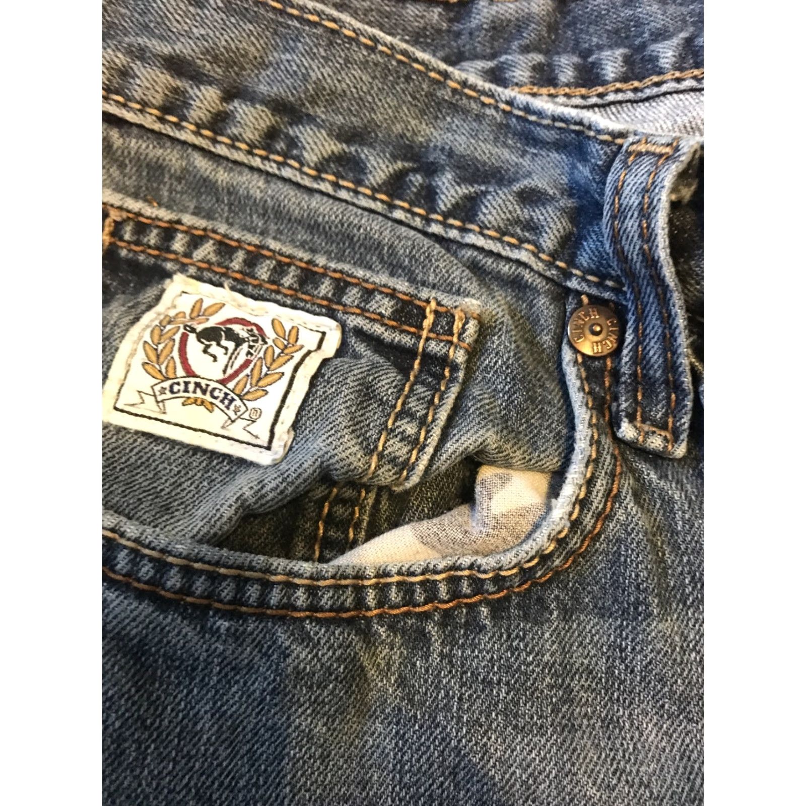 Denime Cinch Denim Shorts Mens 36 Blue Cut Off 10 In Inseam 5-Pocket Logo Raw Hem Casual Western Size US 36 / EU 52 - 2 Thumbnail