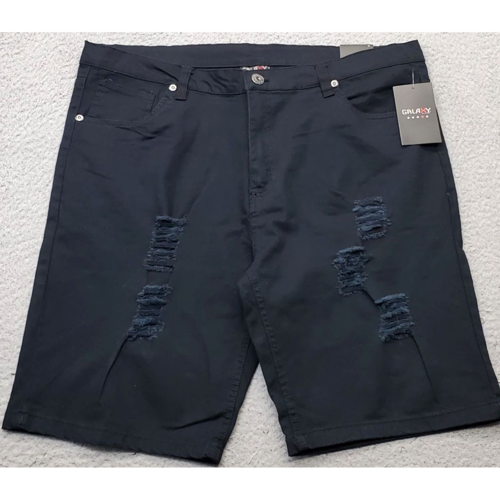 Vintage Galaxy Mens Bermuda Shorts 40 Black Distressed High Rise Flat Front Shirt Bermuda Mens 40 Black Galaxy Size US 40 / EU 56 - 2 Thumbnail