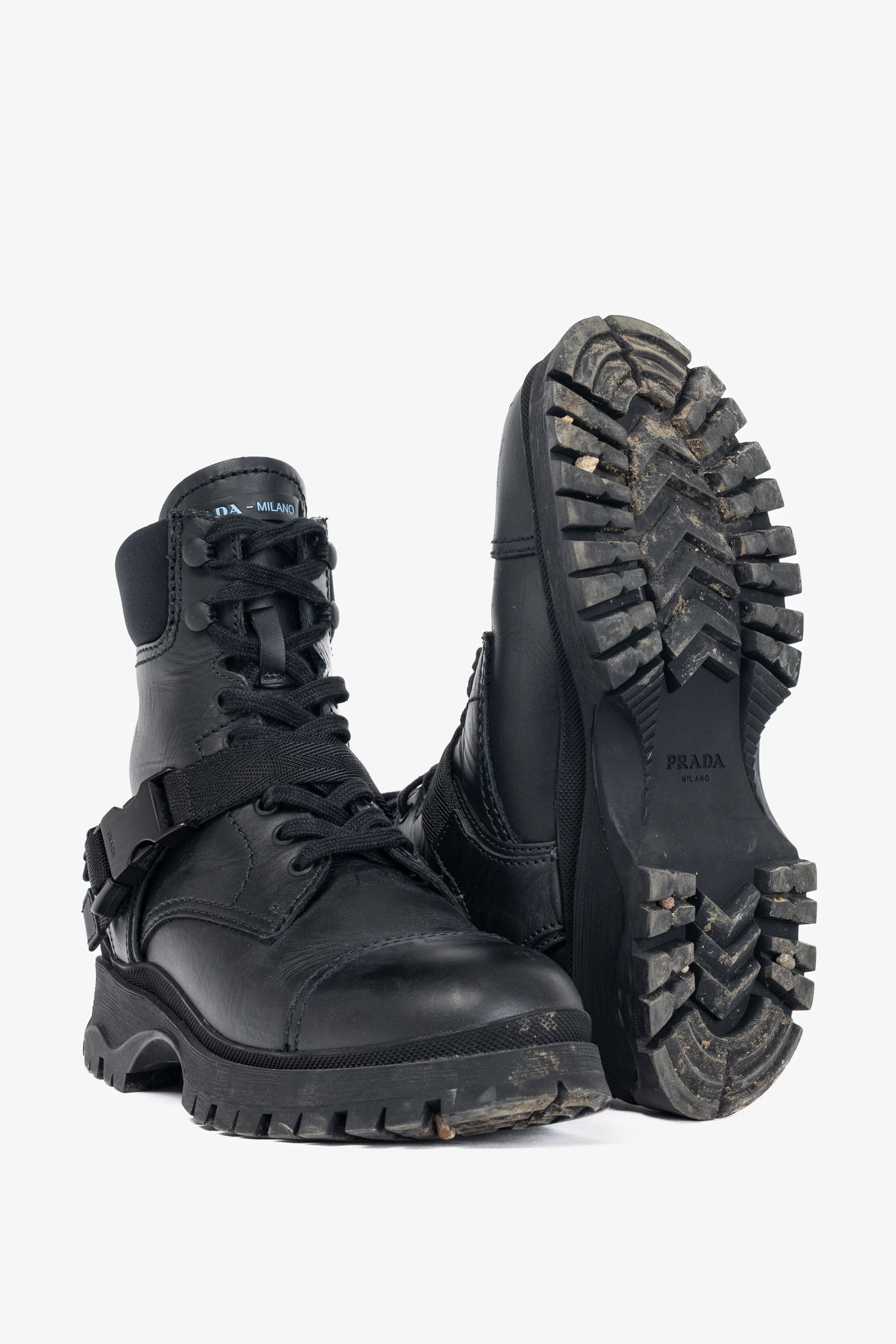 Prada Prada AW18 Black Leather Clip-Detail Combat Boots Size US 6 / IT 36 - 4 Thumbnail