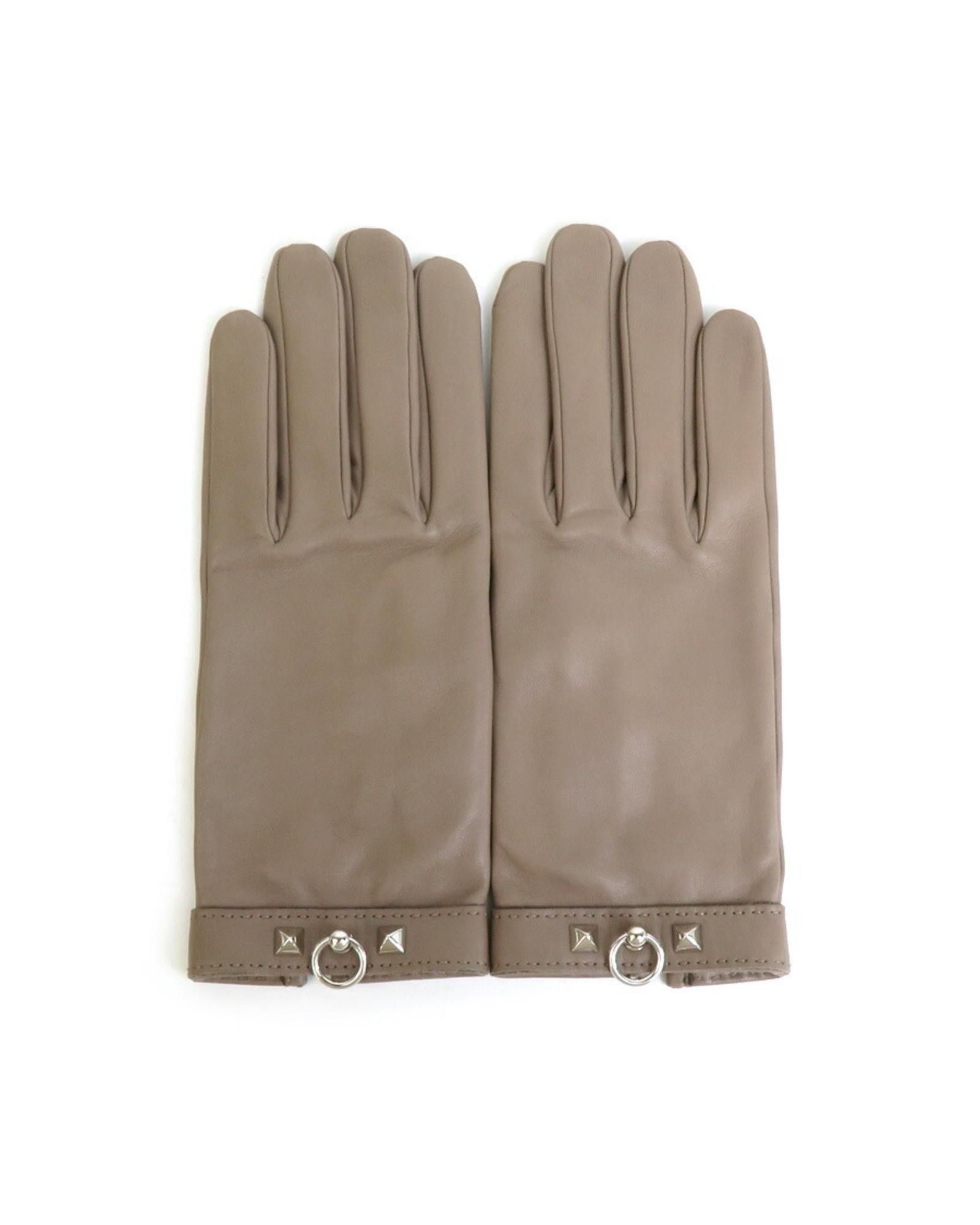 image of Hermes Gray Leather Mittens For Winter in Grey, Women's