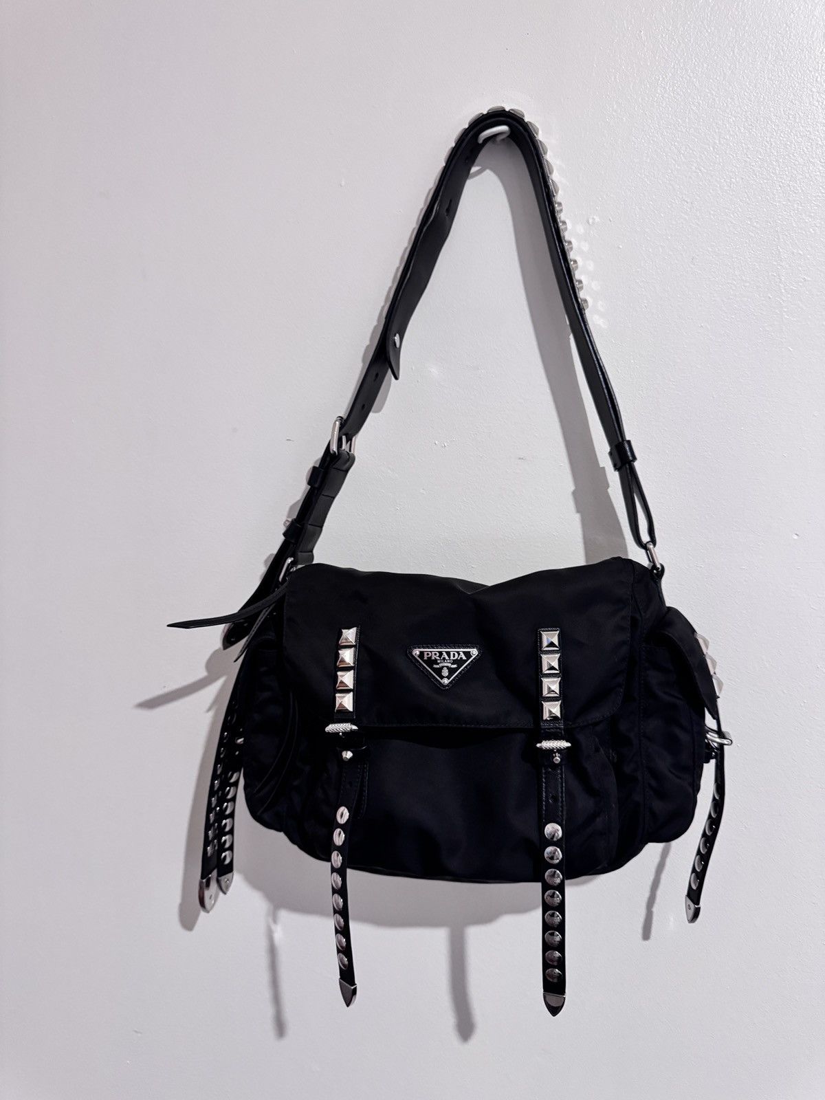Prada Prada Black Stud Embellished Crossbody Bag Size ONE SIZE - 1 Thumbnail