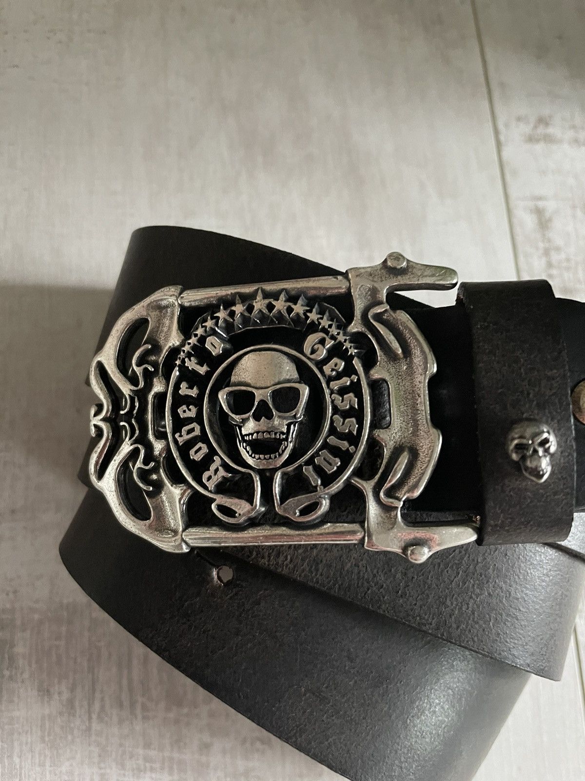 Hysteric Glamour × Japanese Brand 90’s Roberto Geissoni Y2K Brown Belt Metal Skull Logo RARE Size ONE SIZE - 4 Thumbnail