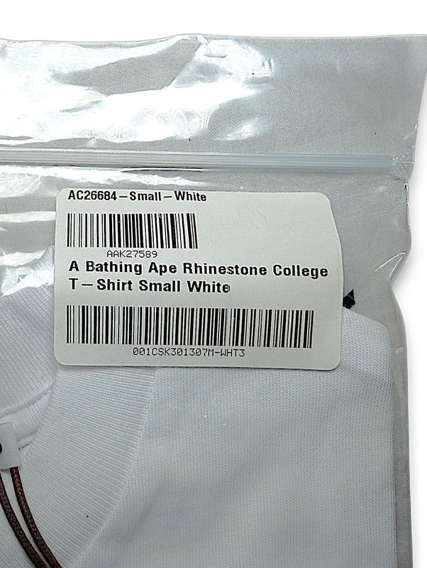 Bape White BAPE Rhinestone College T-Shirt | Size S Size US S / EU 44-46 / 1 - 7 Thumbnail