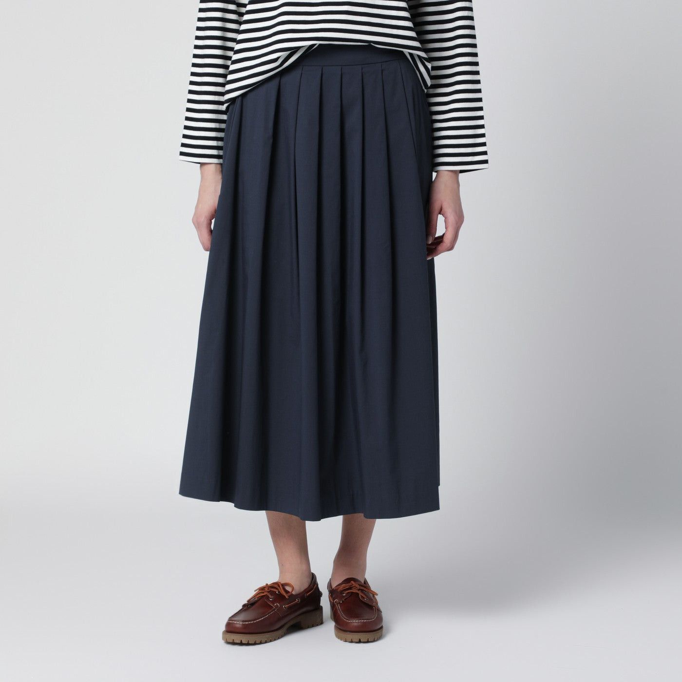PT Torino Pt Torino Blue Pleated Cotton-Blend Skirt Size 28" / US 6 / IT 42 - 1 Thumbnail