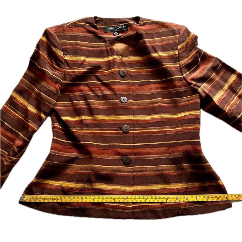 Kasper Kasper 2-Piece Silk Skirt Suit 6P Striped Gold Brown 4Petite Size 27" / US 4 / IT 40 - 12 Thumbnail