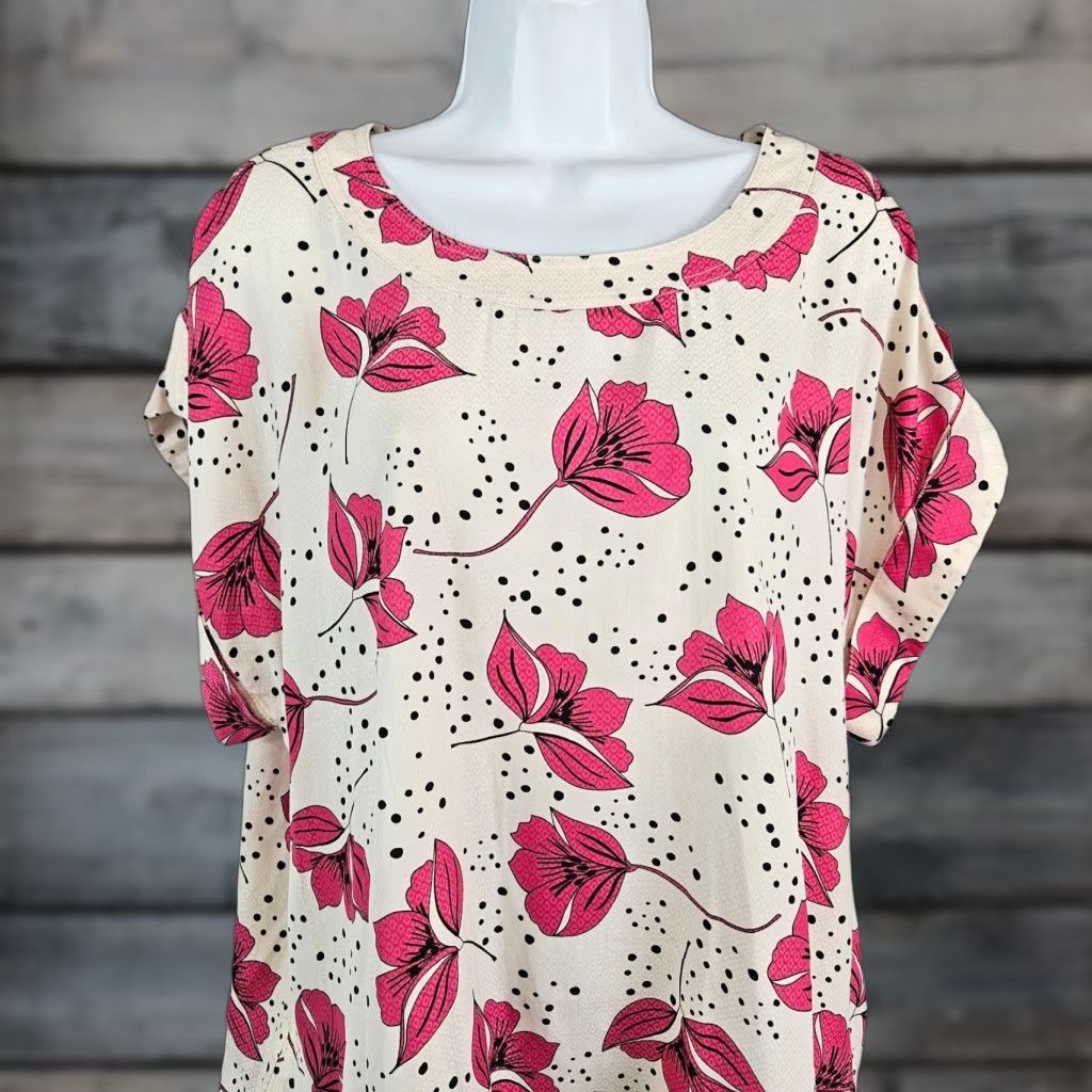 Vintage Cabi 4166 Womens Boxy Top Sz Large Pink Cream Floral Shirt Womens L Pink Floral Size L / US 10 / IT 46 - 1 Thumbnail