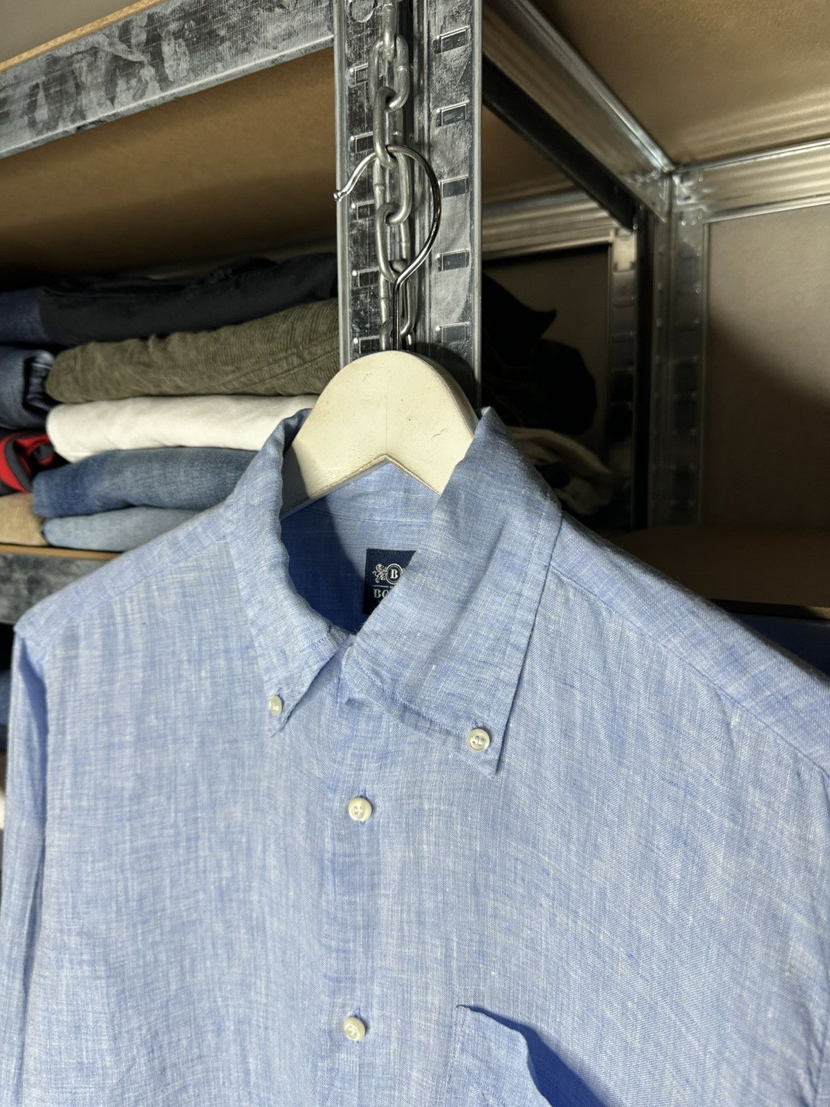 Boggi Boggi Milano Linen Shirt Men S Blue Button Down Long Sleeve Size US S / EU 44-46 / 1 - 3 Thumbnail