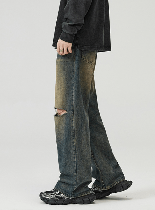 Japanese Brand × Jean American street distressed washed straight ripped jeans Size US 32 / EU 48 - 4 Thumbnail