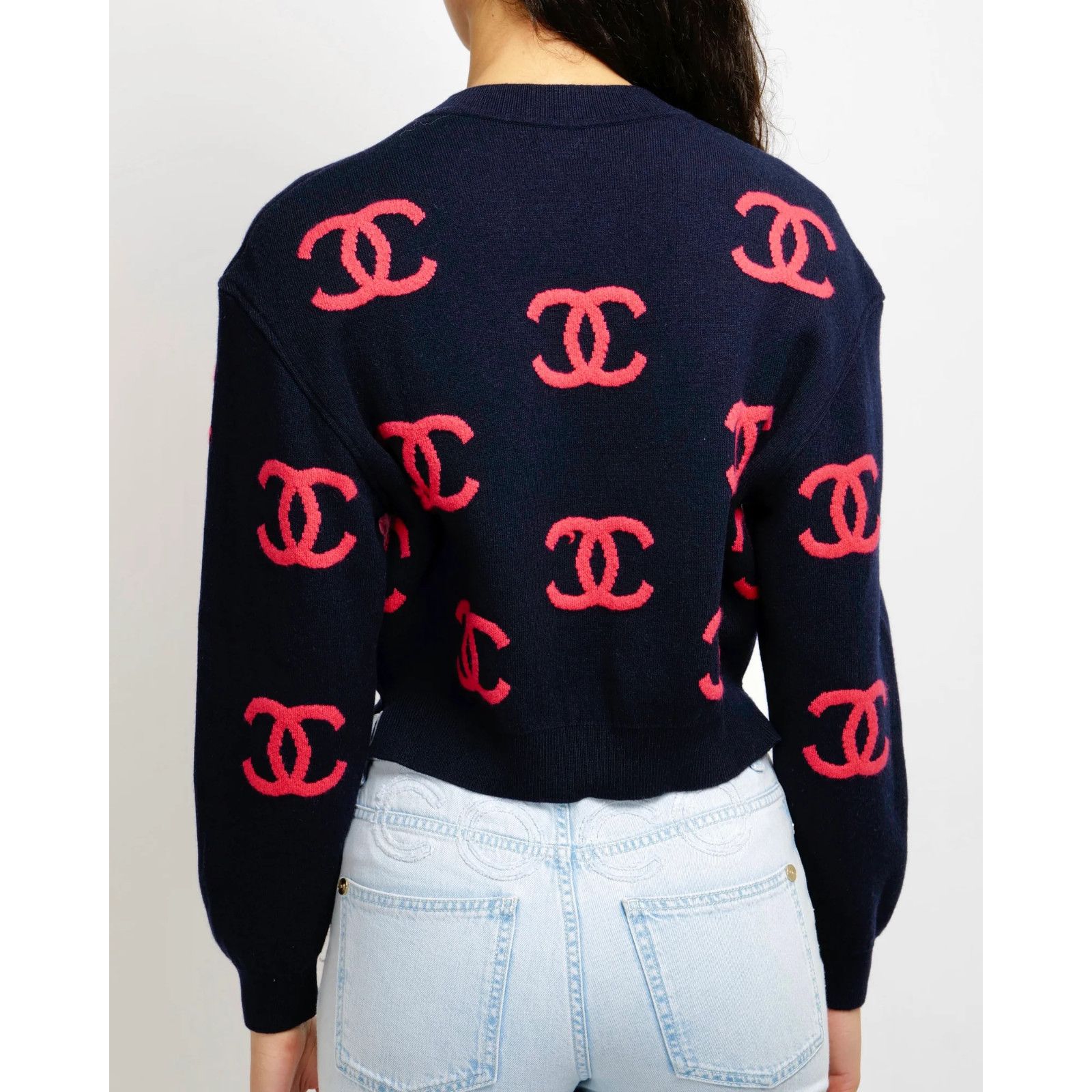Chanel Chanel 21P Navy Pink CC Logo Cashmere Jumper Sweater 34 Size XS / US 0-2 / IT 36-38 - 13 Thumbnail