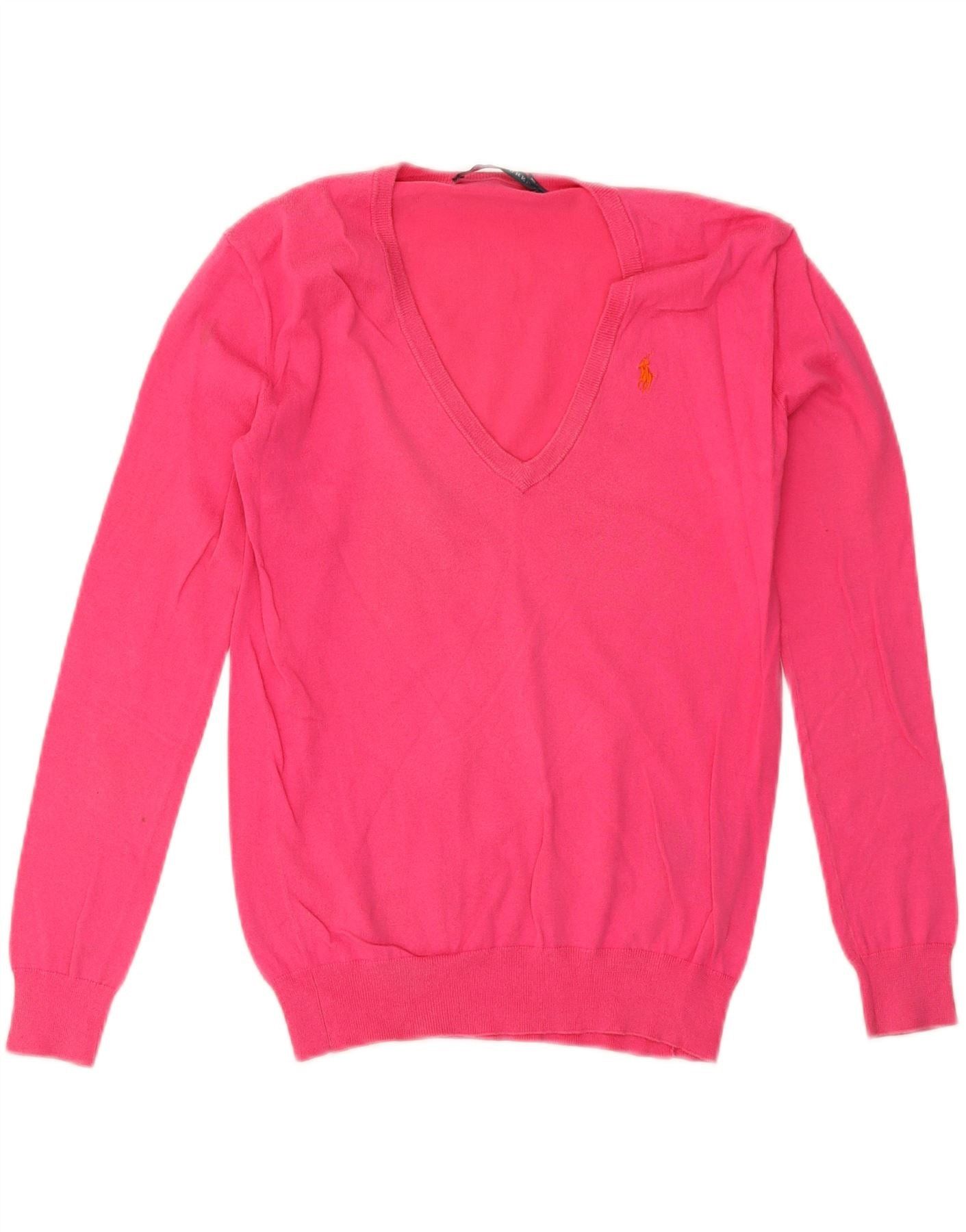 Ralph Lauren Womens Overd V-Neck Jumper Sweater UK 6 XS Pink Cotton Size S / US 4 / IT 40 - 1 Thumbnail