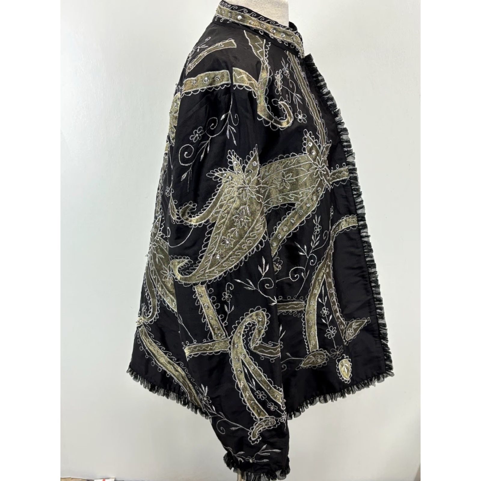 Vintage VINTAGE Anage Too Silk Jacket 2X Plus Black Beaded Lined Paisley Blazer 90s Womens Girls Mens? Size XXL / US 16-18 / IT 52-54 - 4 Thumbnail