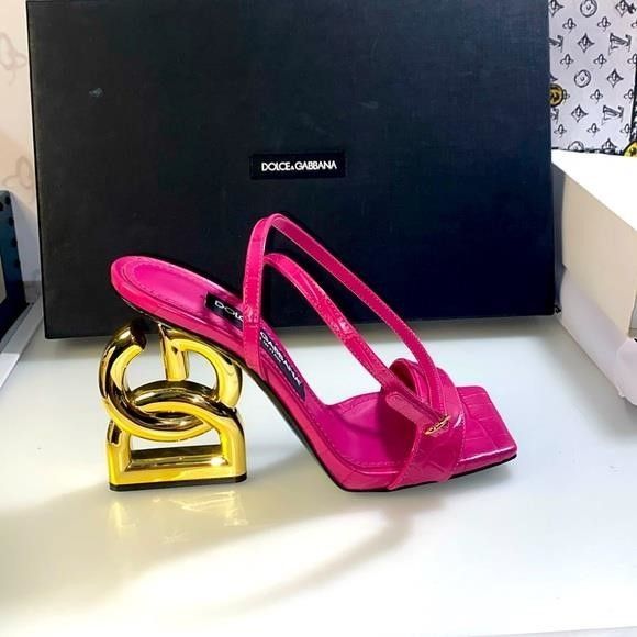 Dolce & Gabbana New Dolce & Gabbana Embossed DG Pink Gold Heel Sandals Size Size US 6 / IT 36 - 1 Thumbnail