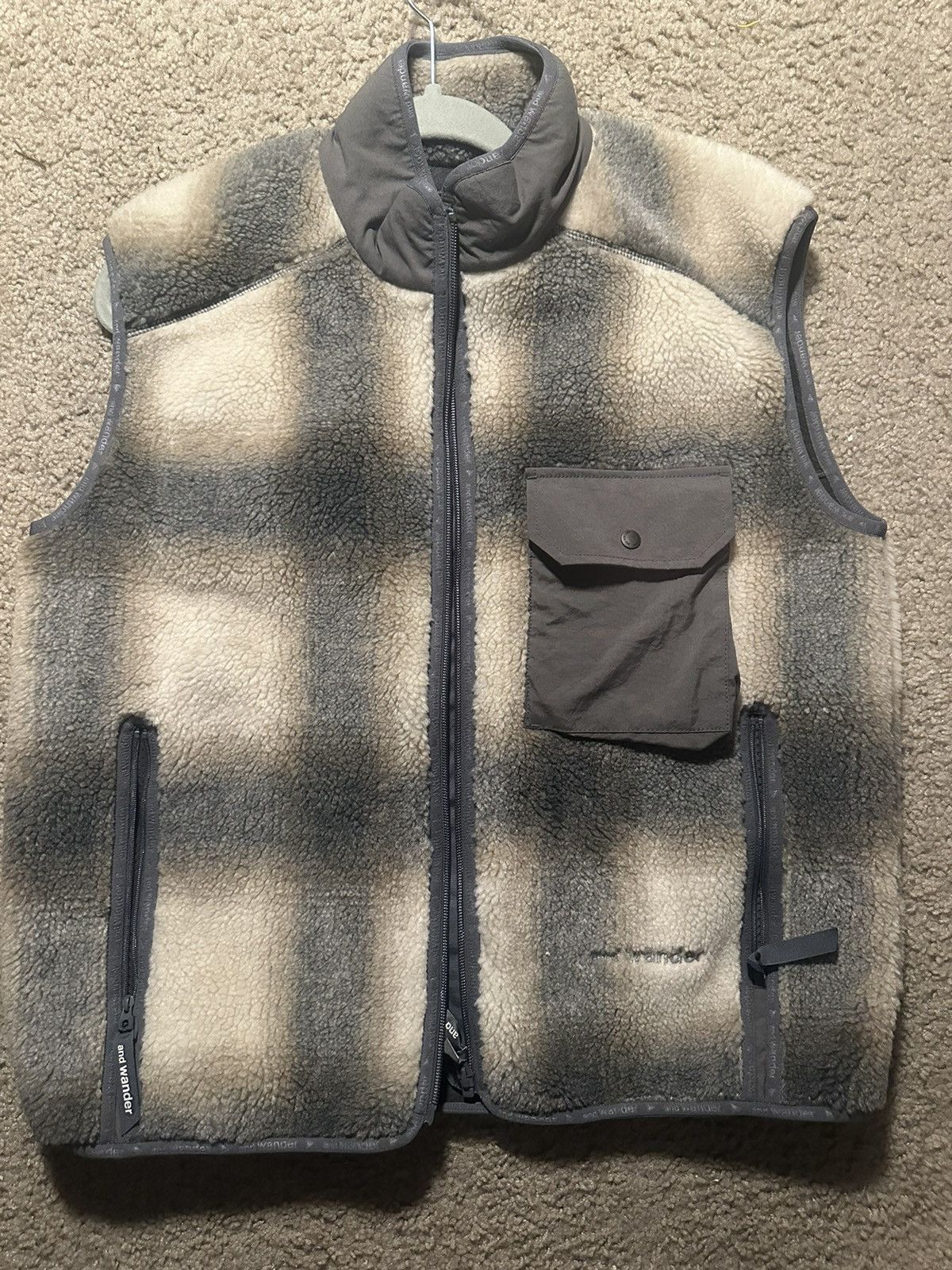 Image of And Wander Boa Check Fleece in Grey, Men's (Size Small)