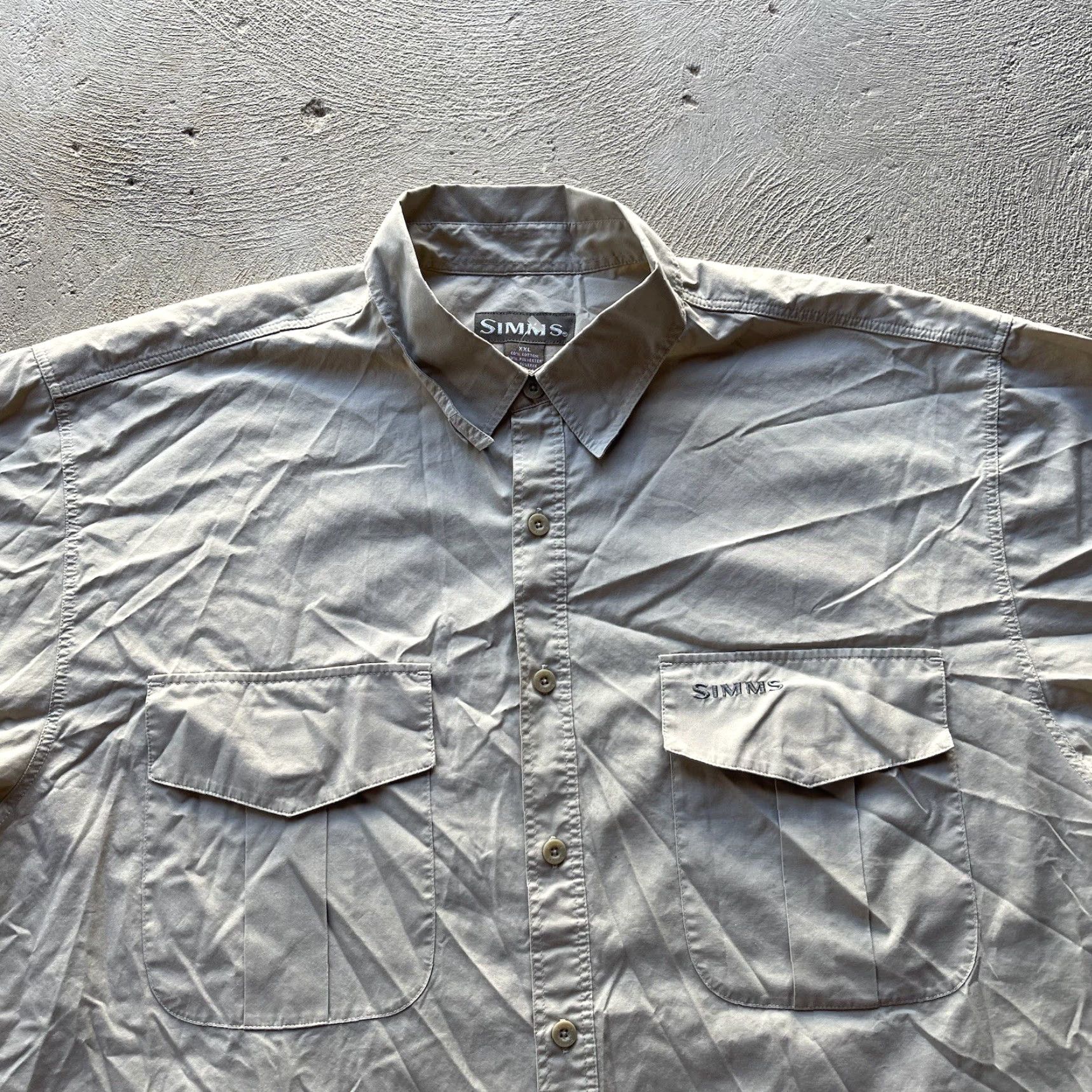 Vintage Simms Button-Up Shirt Mens 2XL Beige Lightweight Breathable All Seasons Pockets Regular Fit Collared Collars Long Sleeve Size US XXL / EU 58 / 5 - 2 Thumbnail