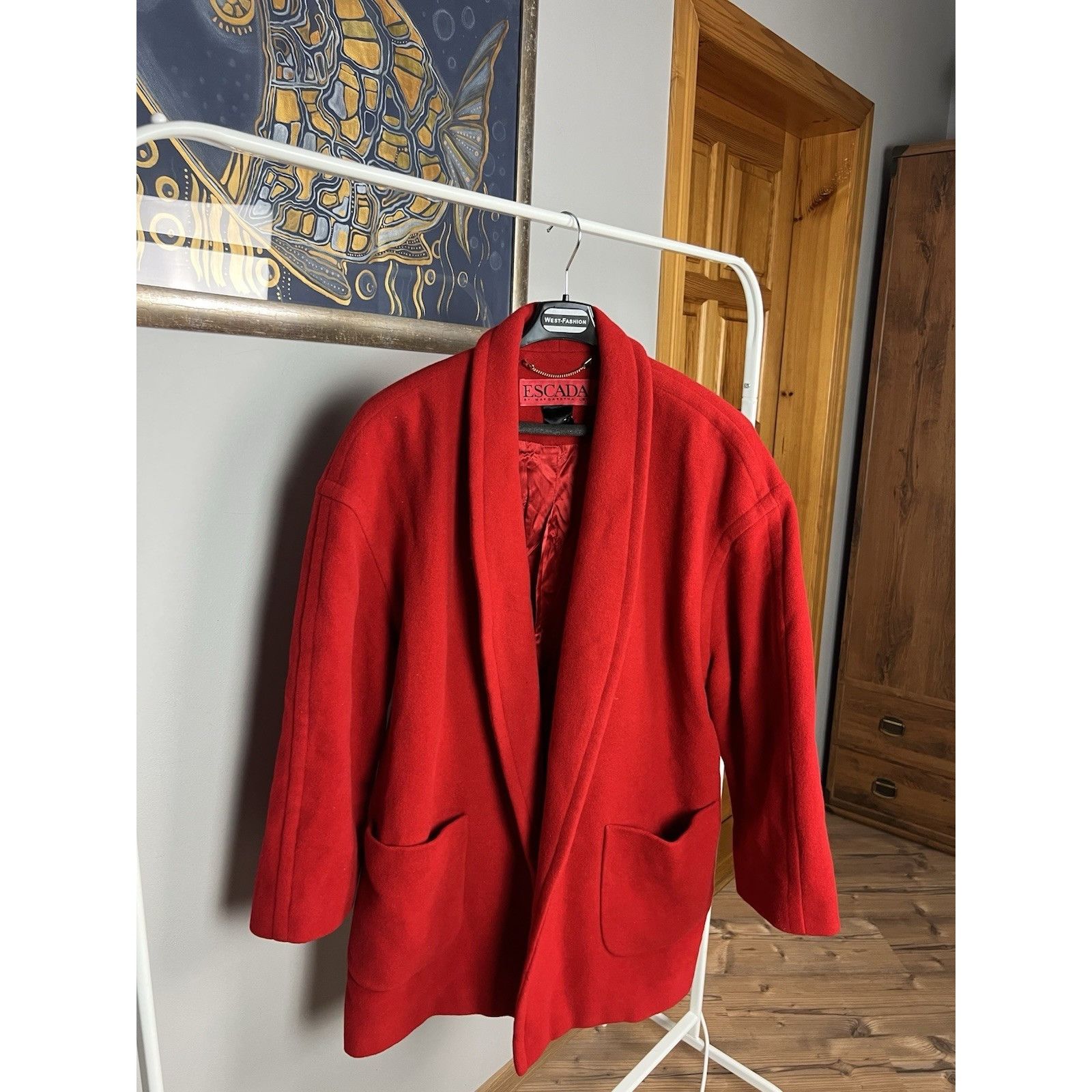 Escada Escada Margaretha Ley Vintage Women`s Wool Red Oversized Coa Size L / US 10 / IT 46 - 5 Thumbnail
