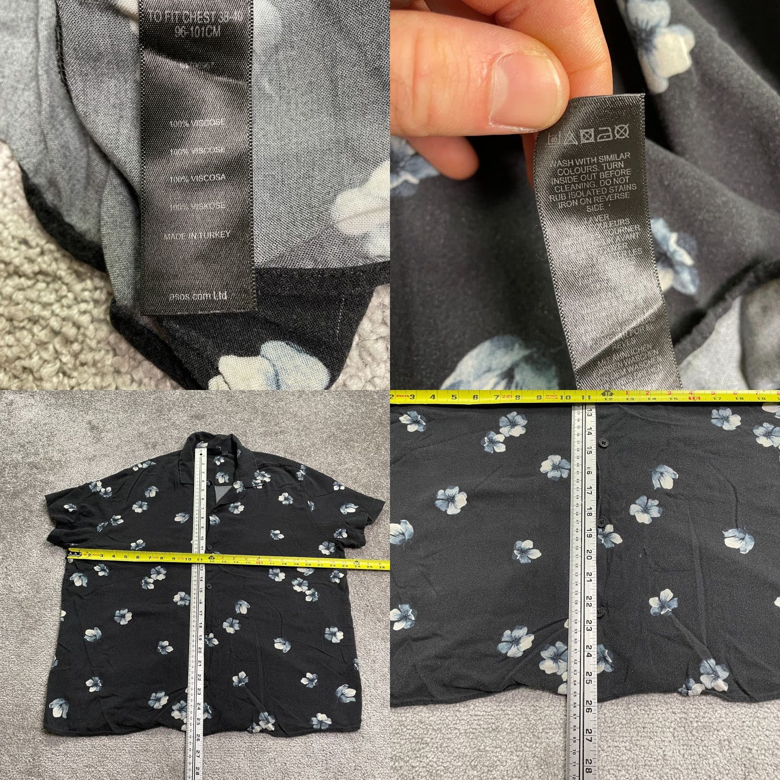 Asos ASOS Mens Hawaiian Shirt Short Sleeve Button-Down Black Floral Viscoose 2XL Adult Regular Mens Tropical Casual Buttons Shirt Size US XXL / EU 58 / 5 - 8 Thumbnail