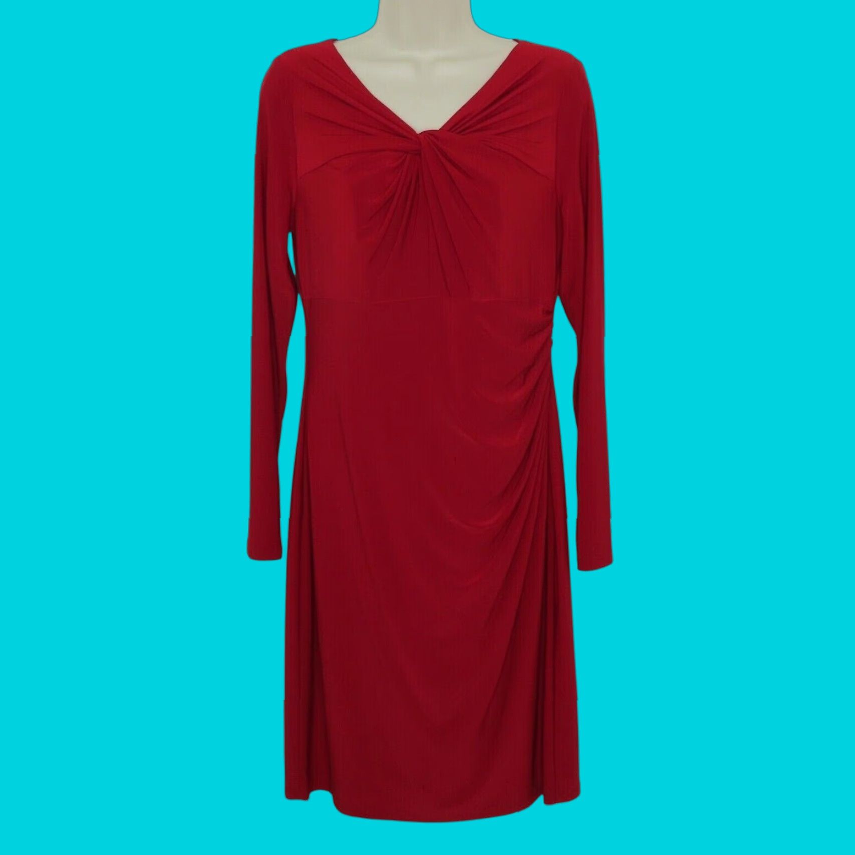 Ralph Lauren Lauren Ralph Lauren Dress Womens 10 Solid Red Long Sleeve Knee Length Twist Neckline Sheath New Size L / US 10 / IT 46 - 1 Thumbnail