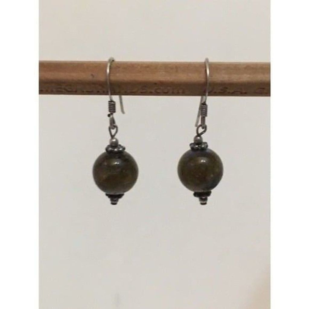 The Unbranded Brand Sterling Silver 925 Dark Brown Stone Bead Hoops Vintage Size ONE SIZE - 1 Thumbnail