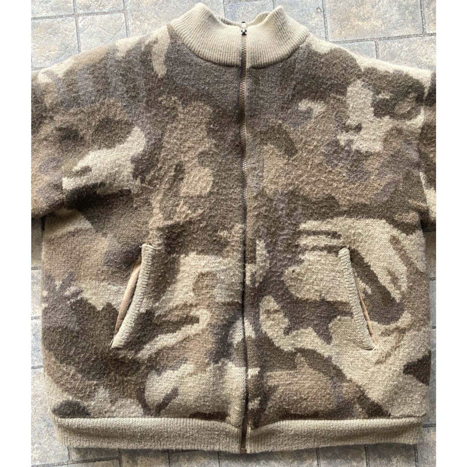 Cabela's Wool Full Zip Jacket Mens L Camouflage Hunting Bomber Coat Flaws Multicolor Wool Full Zip Jacket Mens L Camouflage Hunting Flaws