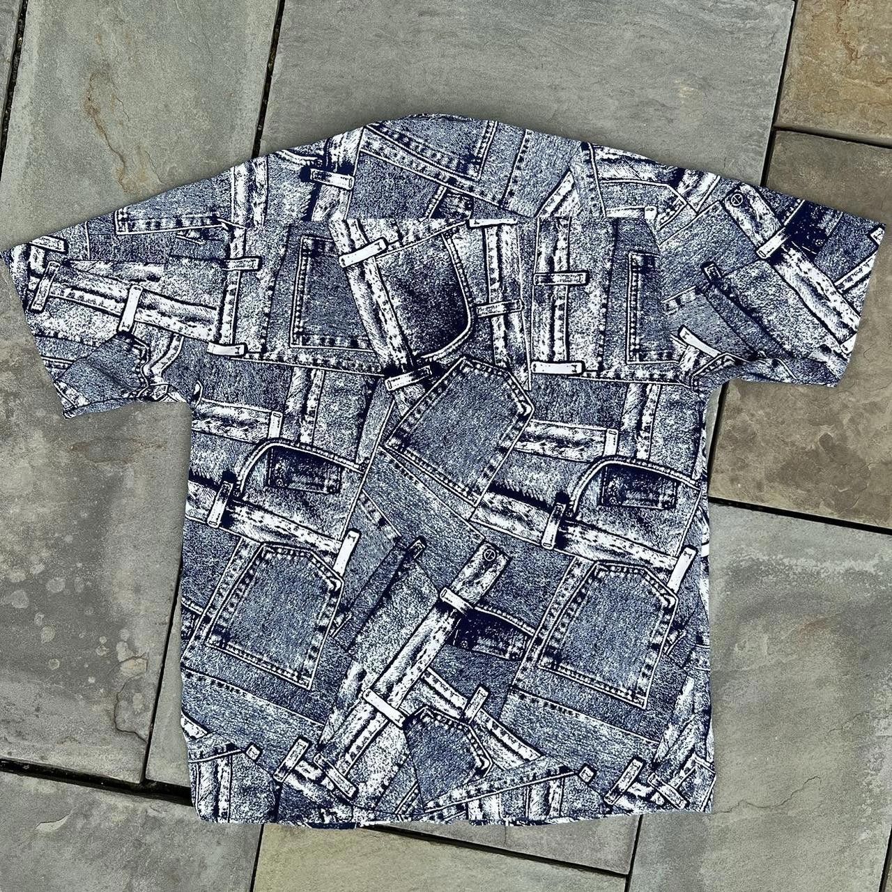 Trussardi Vintage 90s Trompe L’oeil Jeans Pattern Club Shirt Size US L / EU 52-54 / 3 - 2 Thumbnail