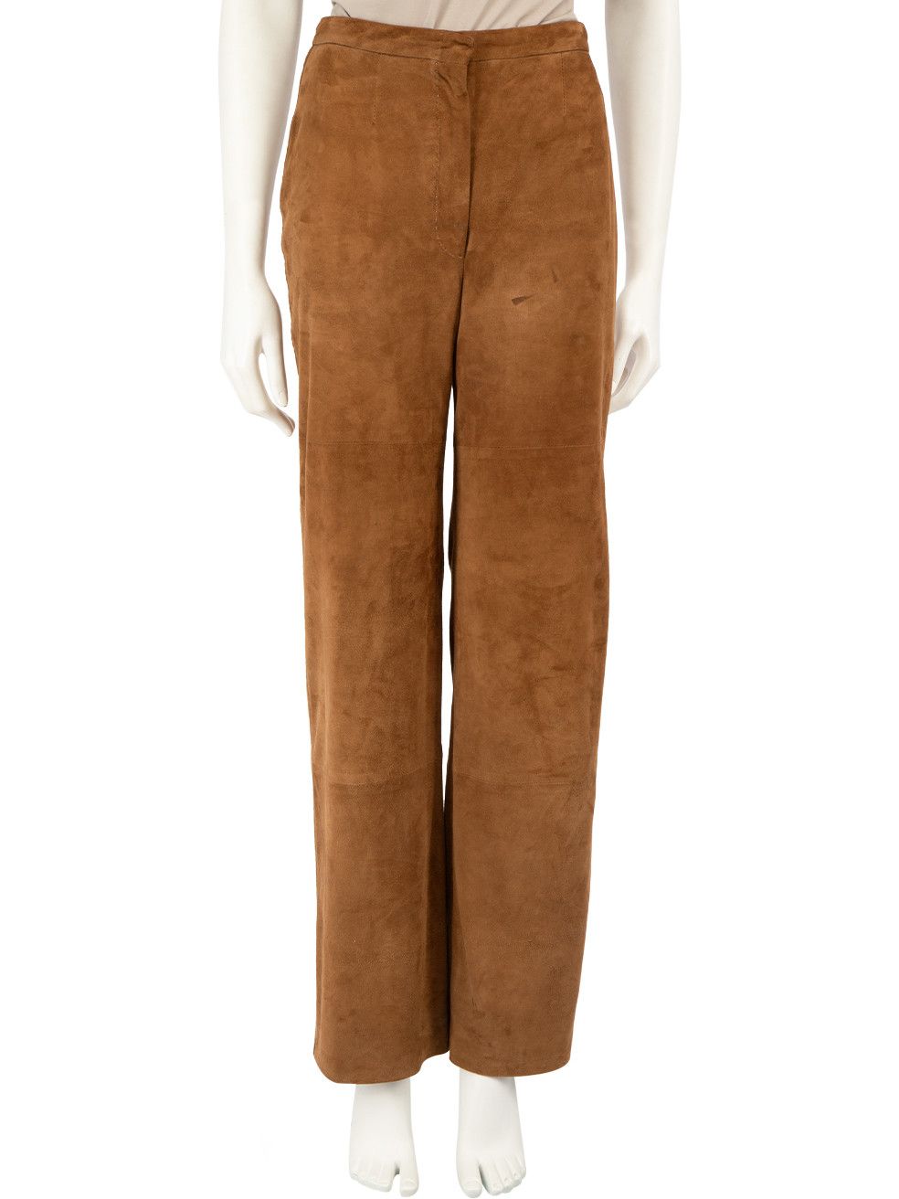 image of Max Mara Brown Suede Straight Trousers, Women's (Size 26)
