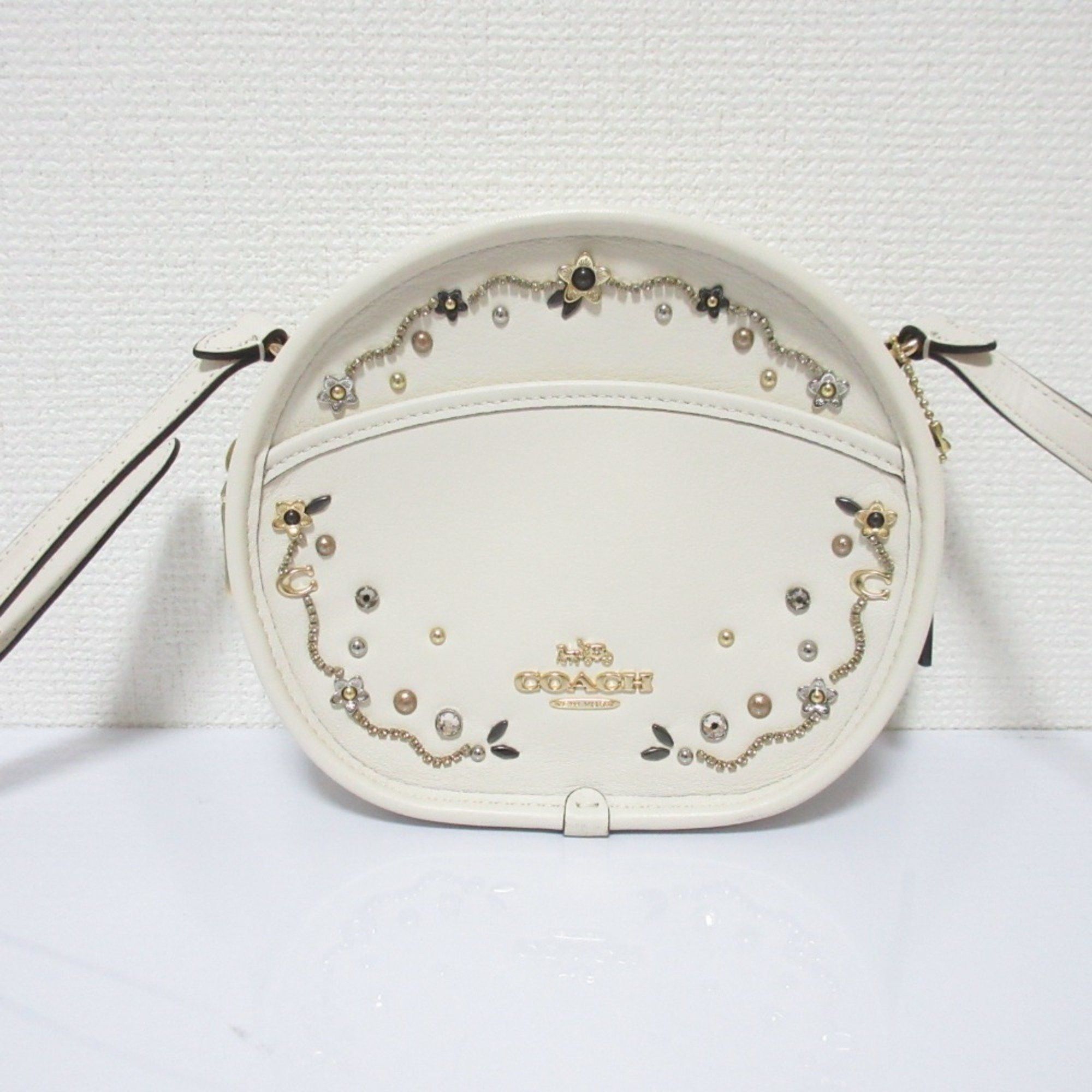 Coach Canteen Studded Round Leather Shoulder Bag F48732 Beige Women's
