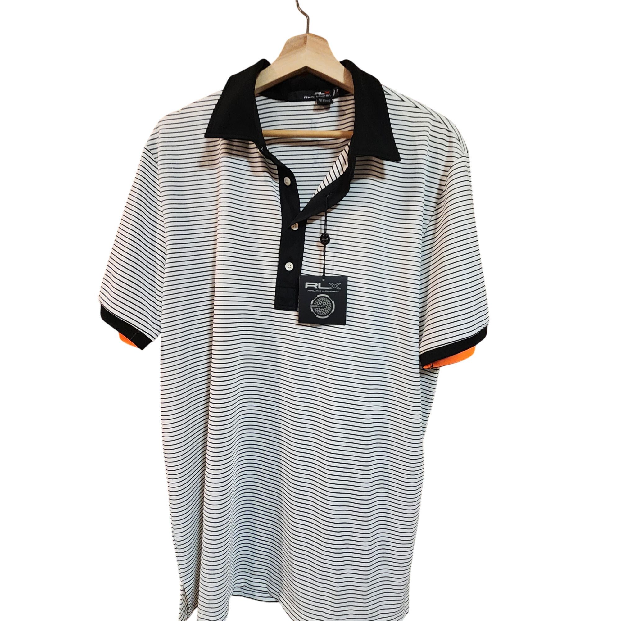 Designer RLX Ralph Lauren Mens Striped Polo Shirt XL Polyester Elasta Size US XL / EU 56 / 4 - 1 Thumbnail