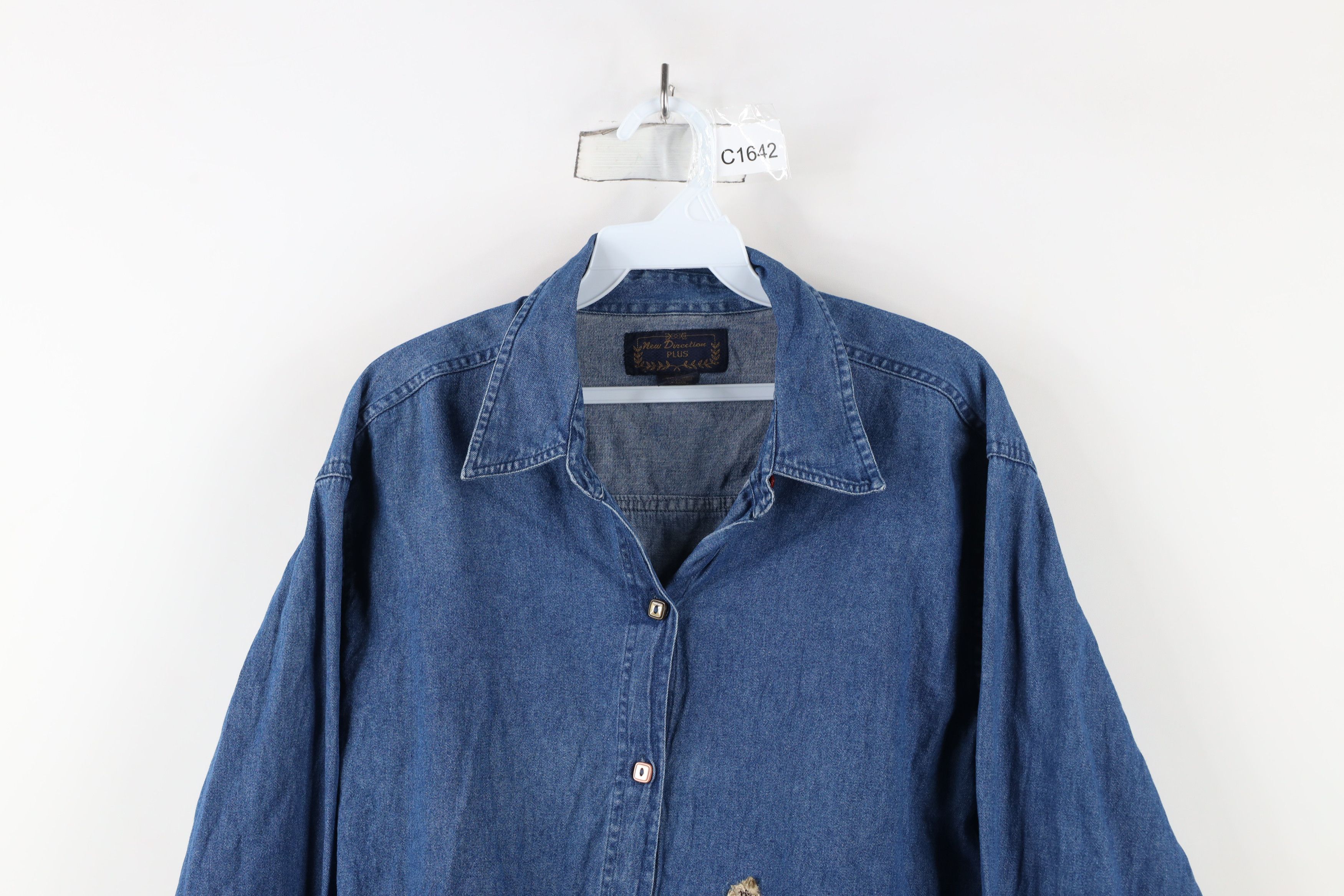 Vintage Vintage 90s Streetwear Flower Denim Jean Button Shirt Size XL / US 12-14 / IT 48-50 - 2 Thumbnail