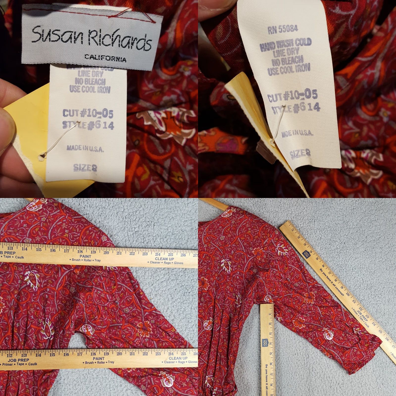 Vintage Vintage 80s Red Floral Tie Peplum Waist Women's Size 8 Boho Midi Dress Paisley Susan Richards Size M / US 6-8 / IT 42-44 - 8 Thumbnail