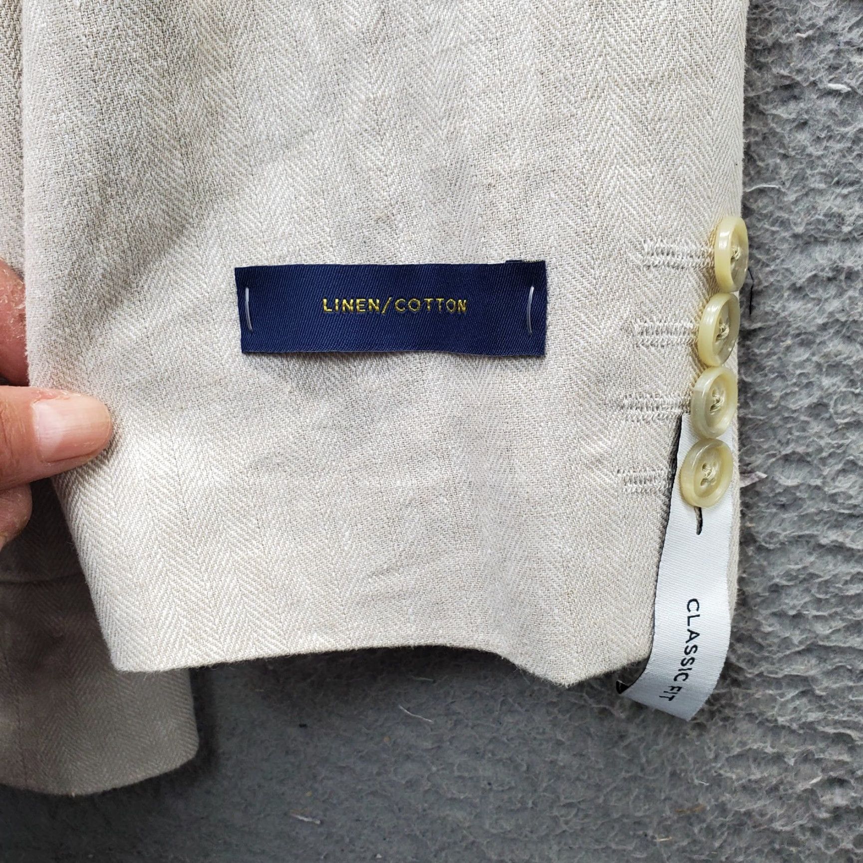 Stafford Stafford Mens Blazer Jacket Notch Lapel Tan Herringbone Linen Cotton 40R Size Mens Length 30 Chest 20.5 Size 40R - 7 Thumbnail