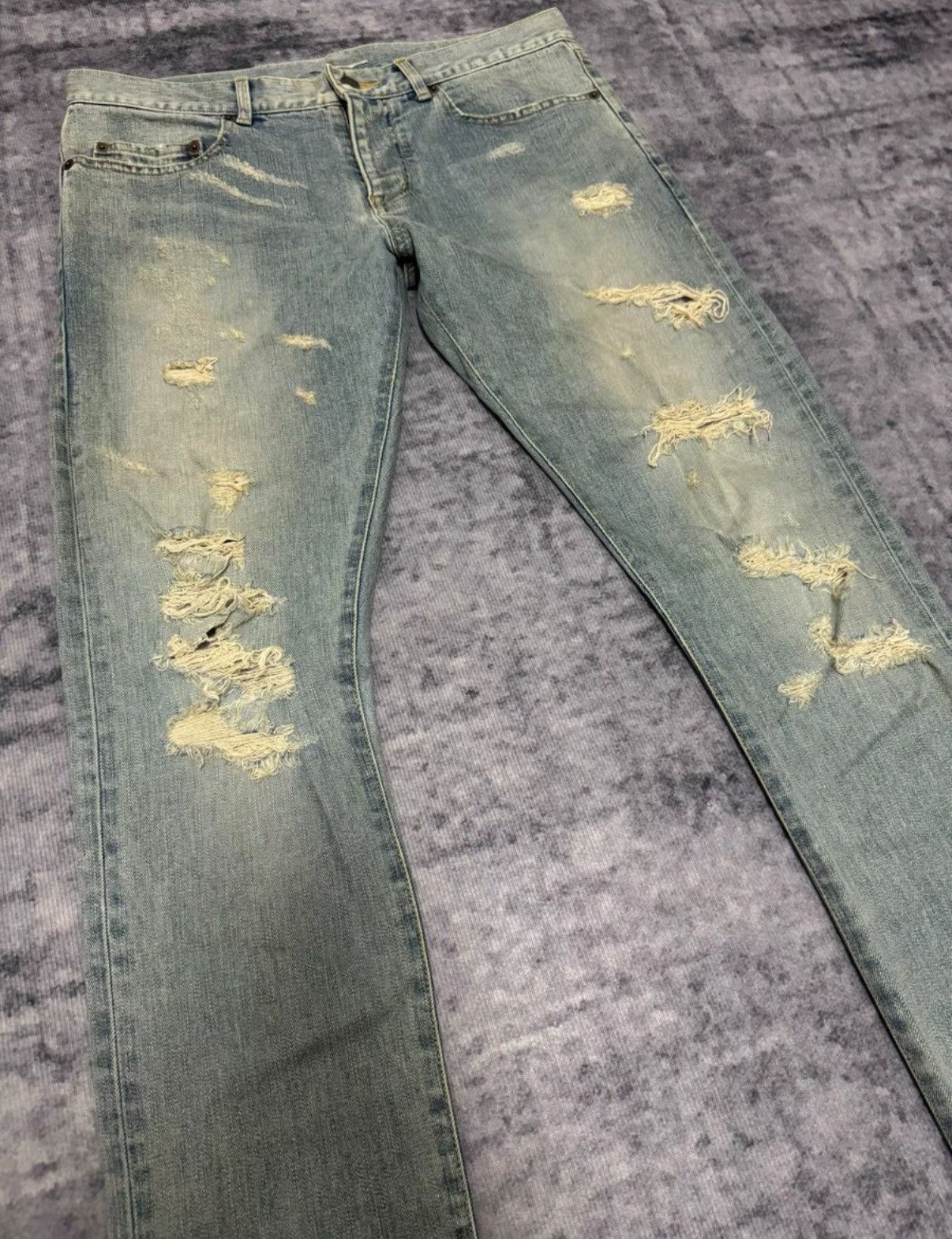 Saint Laurent Paris SLP 14SS Distressed"Cat Paw"Heavy Destroyed Blue Denim Jeans Size US 32 / EU 48 - 3 Thumbnail