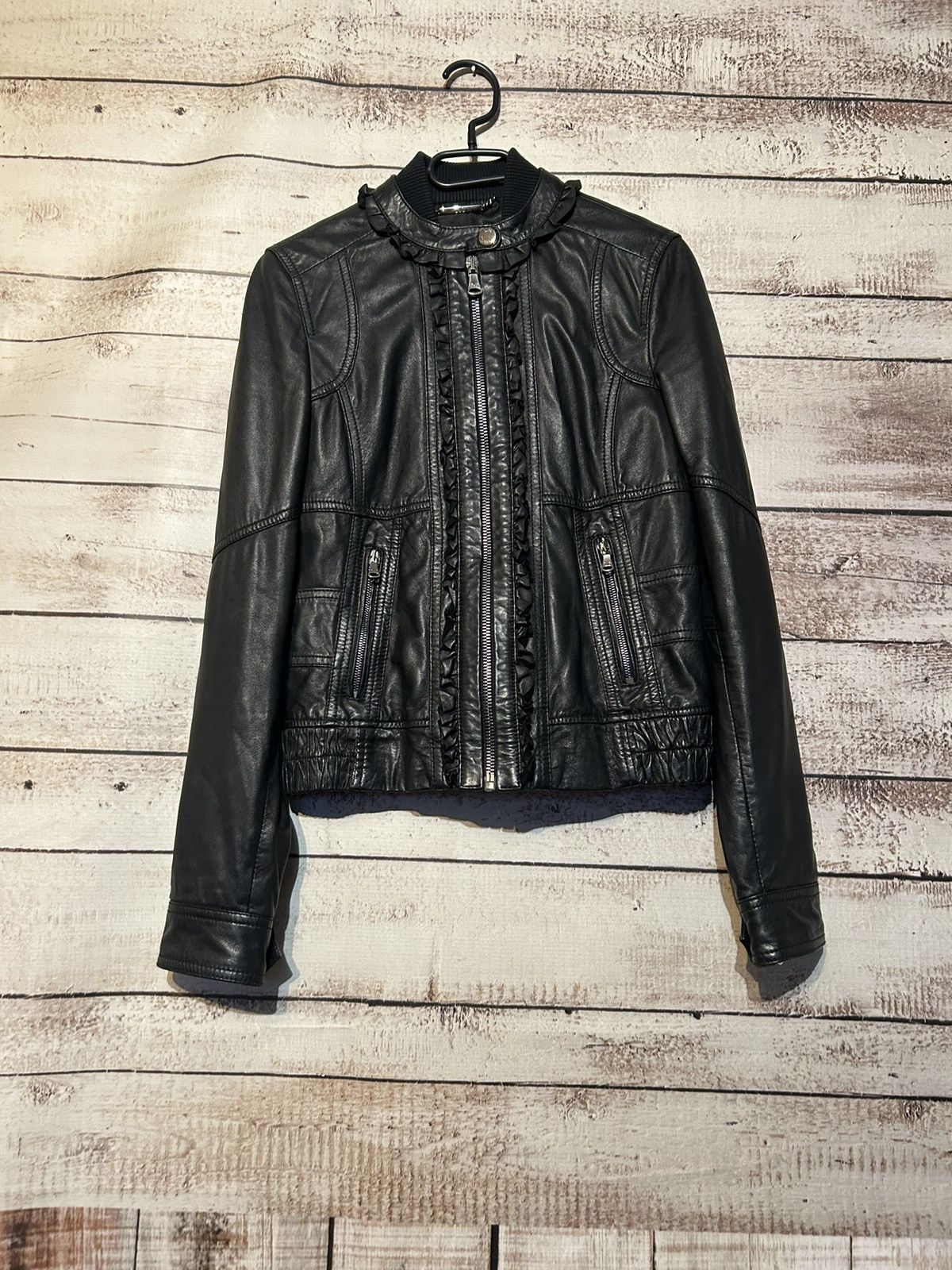 image of Dolce Gabbana Leather Jacket in Black, Women's (Size XS)