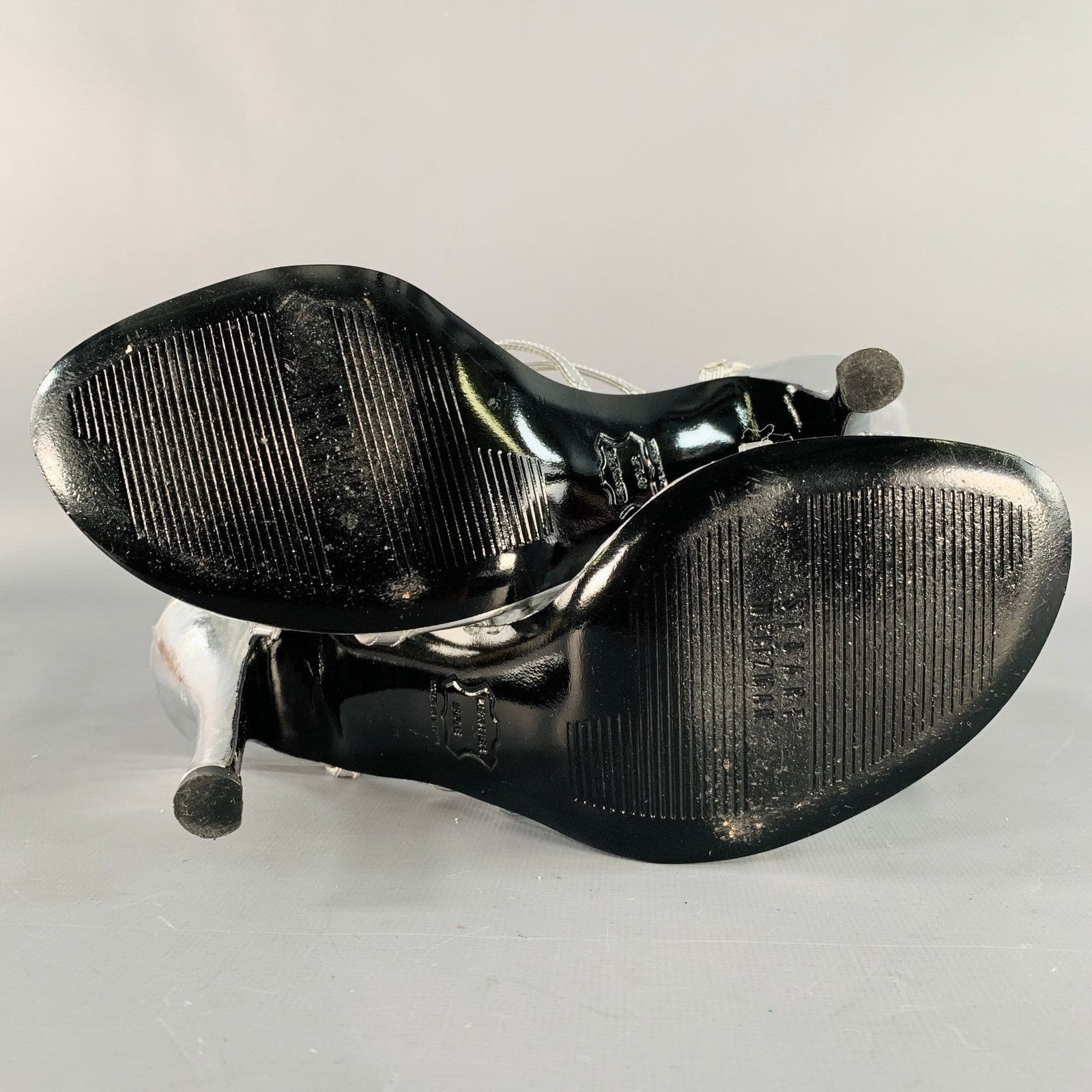 Stuart Weitzman Metallic Silver Patent Leather Strappy Ankle Strap Sandals Size US 6 / IT 36 - 6 Thumbnail