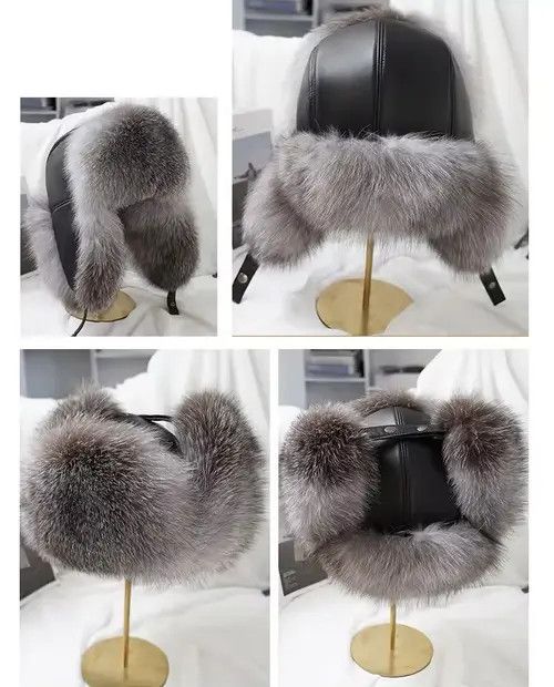 VIBE Real Fur Ushanka Winter Russian Natural Leather Hat Size ONE SIZE - 8 Thumbnail