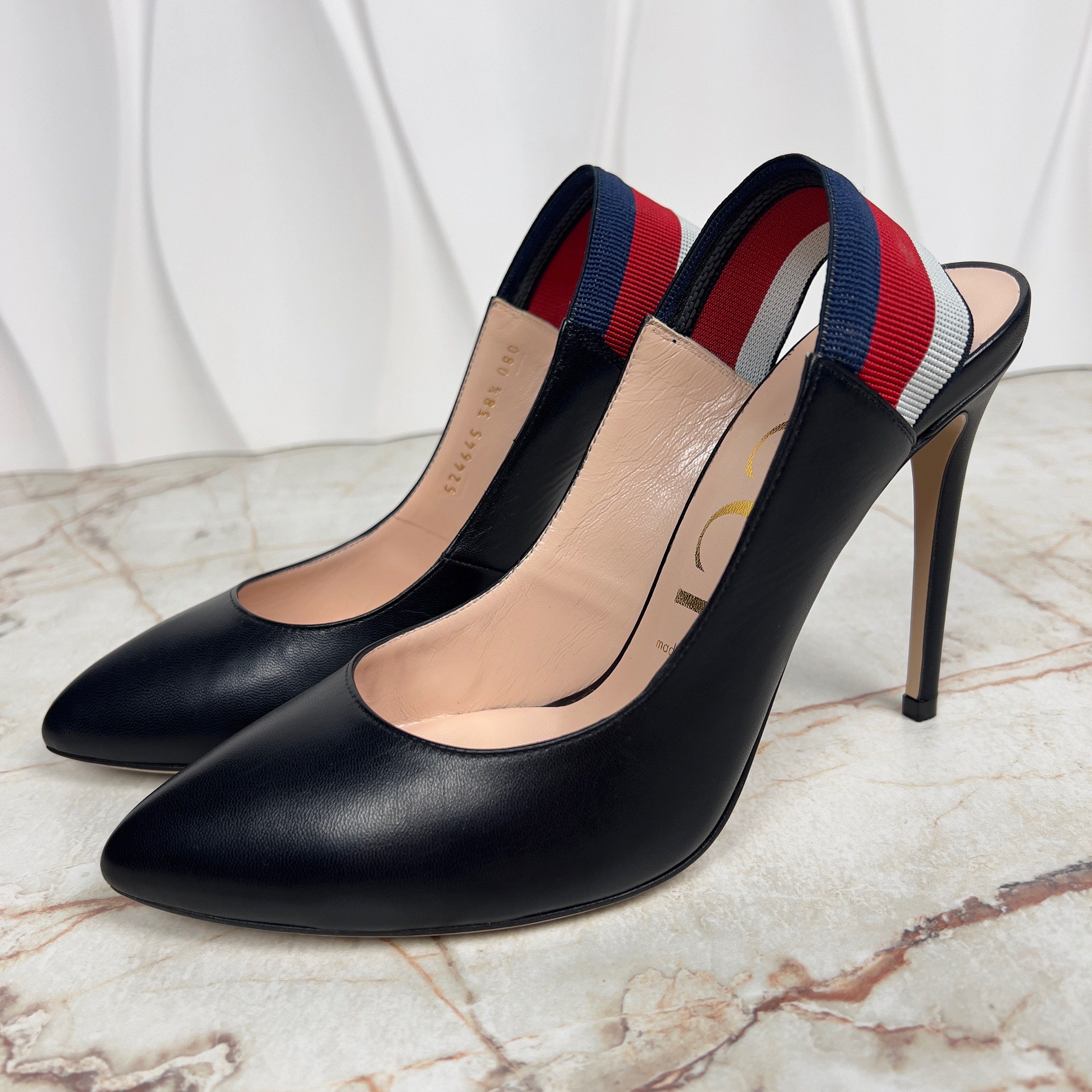 Gucci Sylvie Malaga Web Stripe Pumps High Heels Leather Size US 8.5 / IT 38.5 - 4 Thumbnail