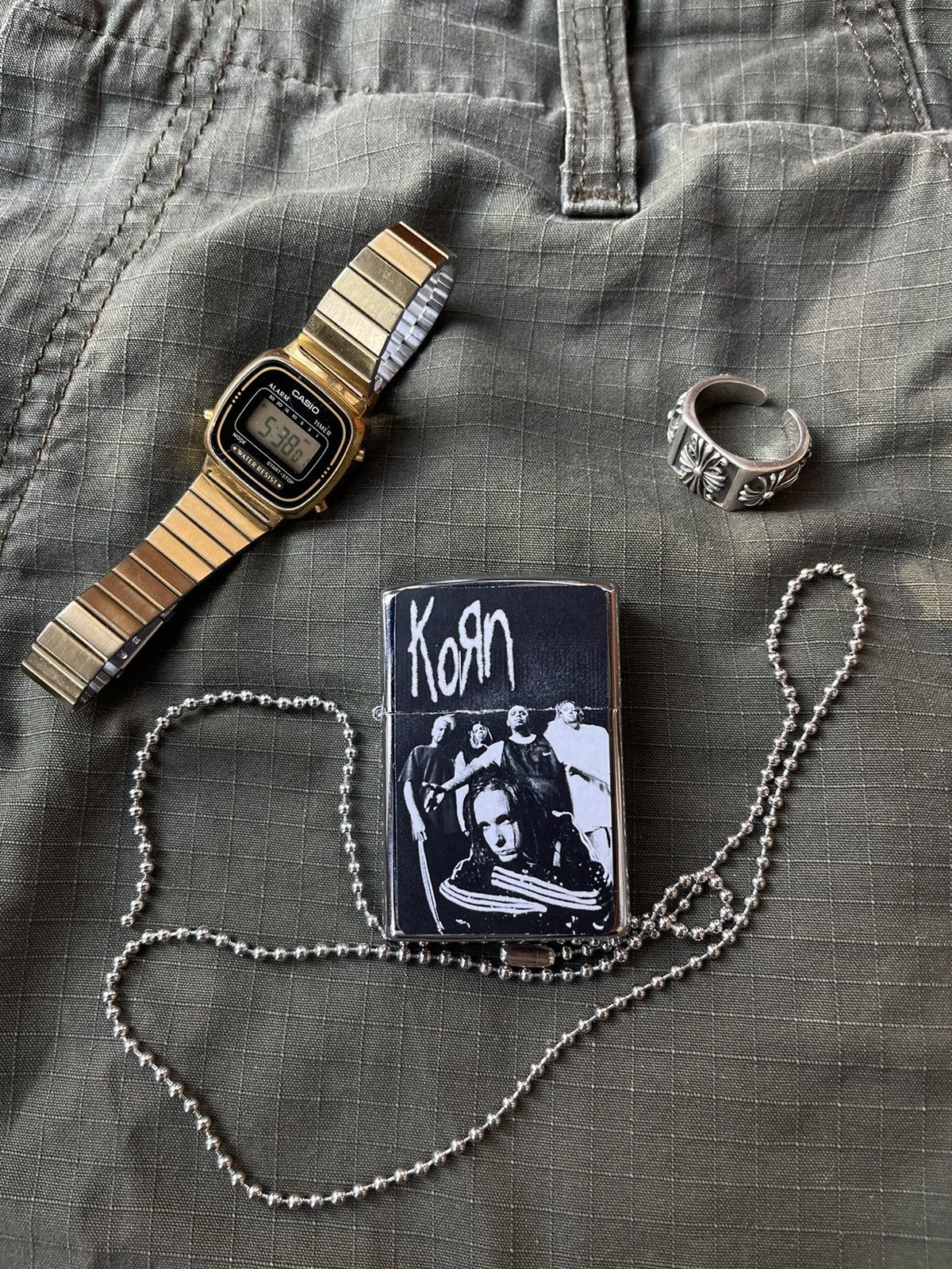 Vintage ☄️KORN ROCK Silver lighter, WORK! RARE album Size ONE SIZE - 4 Thumbnail