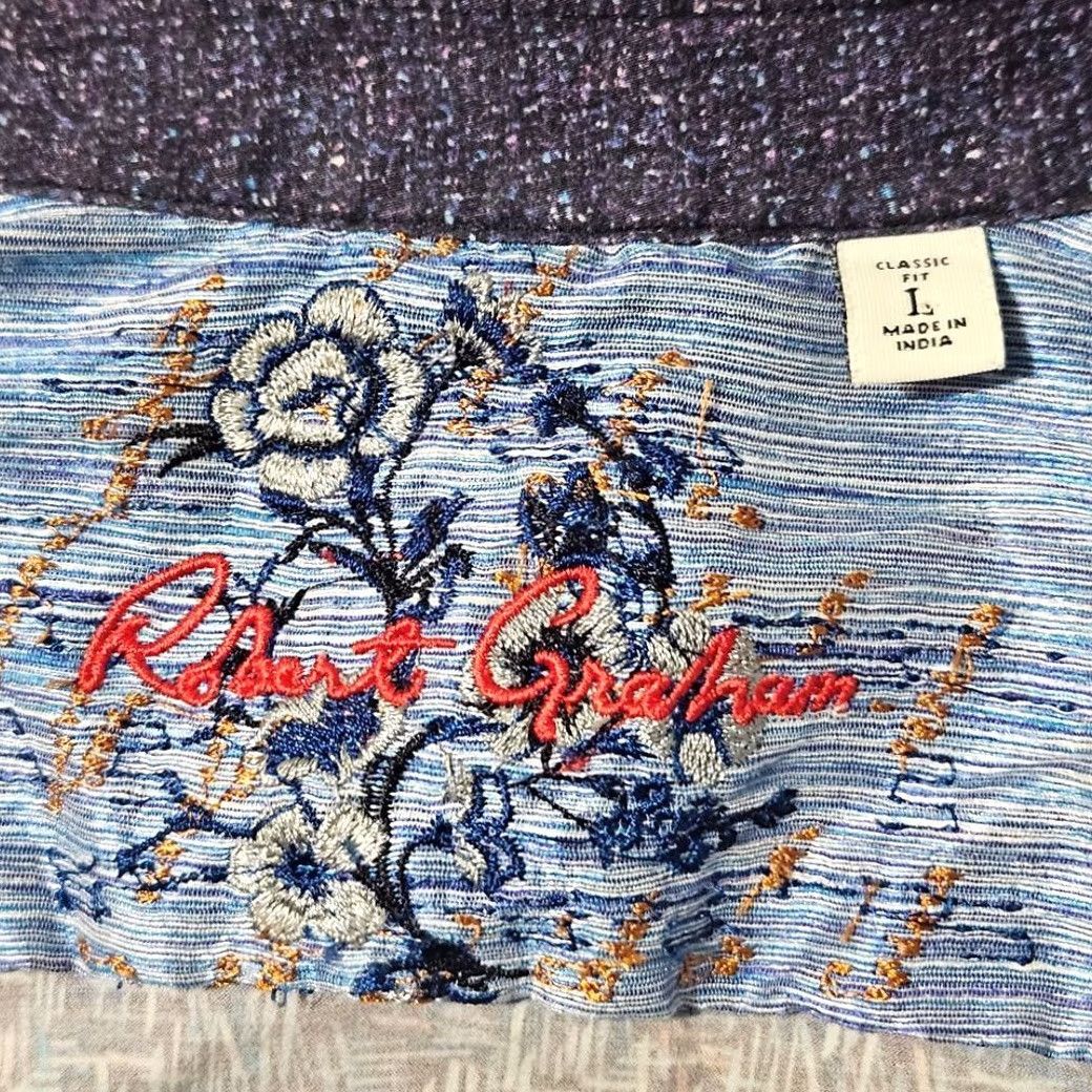 Robert Graham Robert Graham Geometric Short Sleeve Classic Fit Button Down Shirt Men's Large Blue Multicolor Size US 33 - 5 Thumbnail