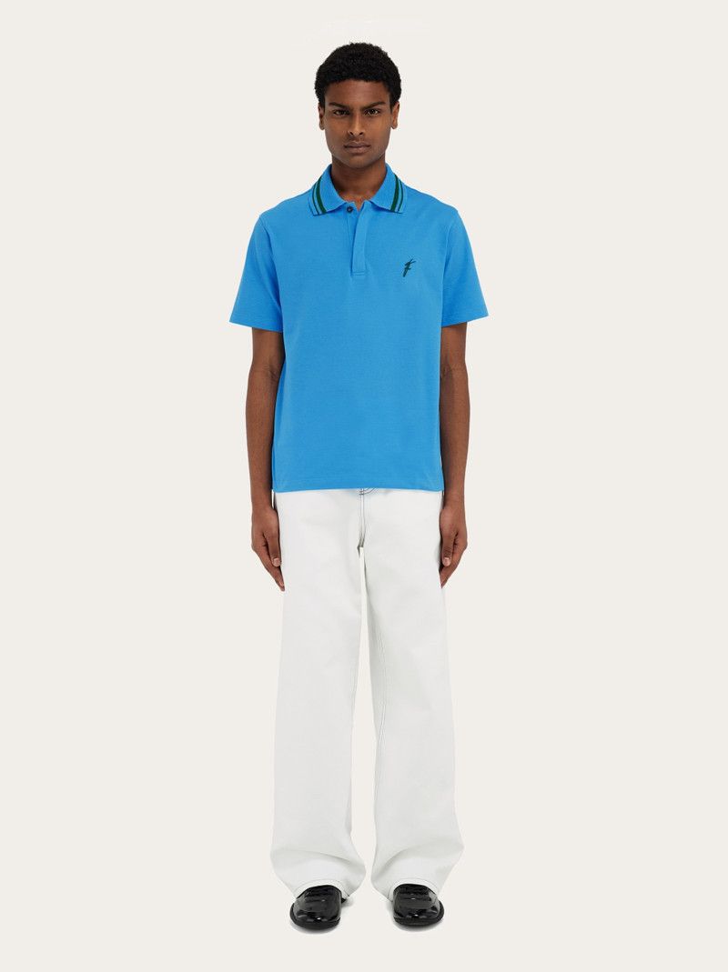 Salvatore Ferragamo o1s1rm0126 Cotton Polo Shirt in Blue Size US L / EU 52-54 / 3 - 5 Thumbnail
