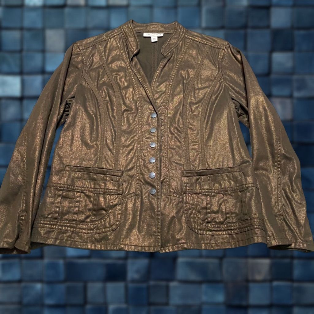 Coldwater Creek Coldwater Creek Jacket Womens 12P Brown Shiny Metallic Long Sleeve Button-Up Size XL / US 12-14 / IT 48-50 - 1 Thumbnail